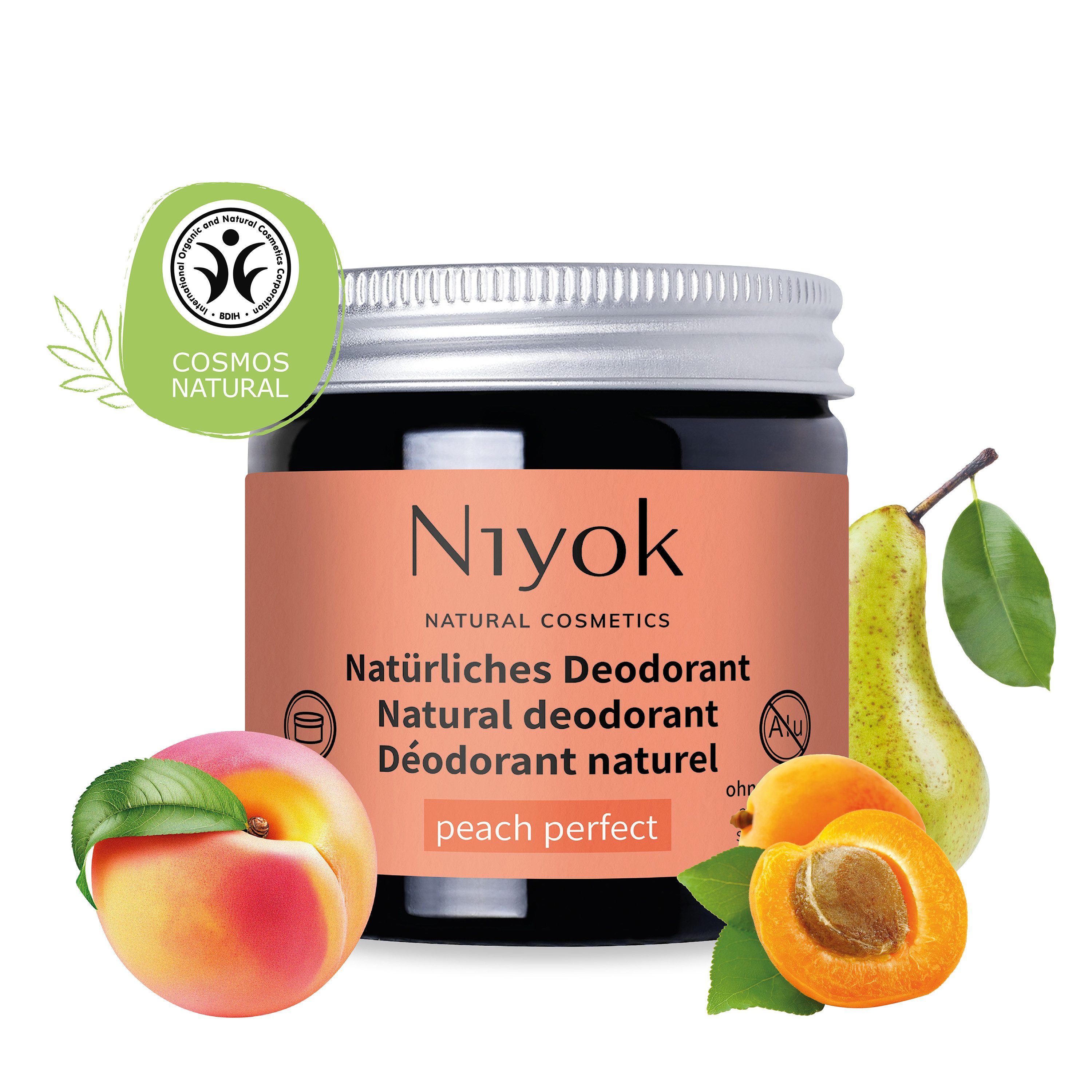 Niyok Deo-Creme 2-in-1 anti-transpirant, Schutz vor Geruch & Schweiß, ohne Alluminium, Peach Perfect, Deodorant Creme Unisex, Feste Deo Creme, vegan