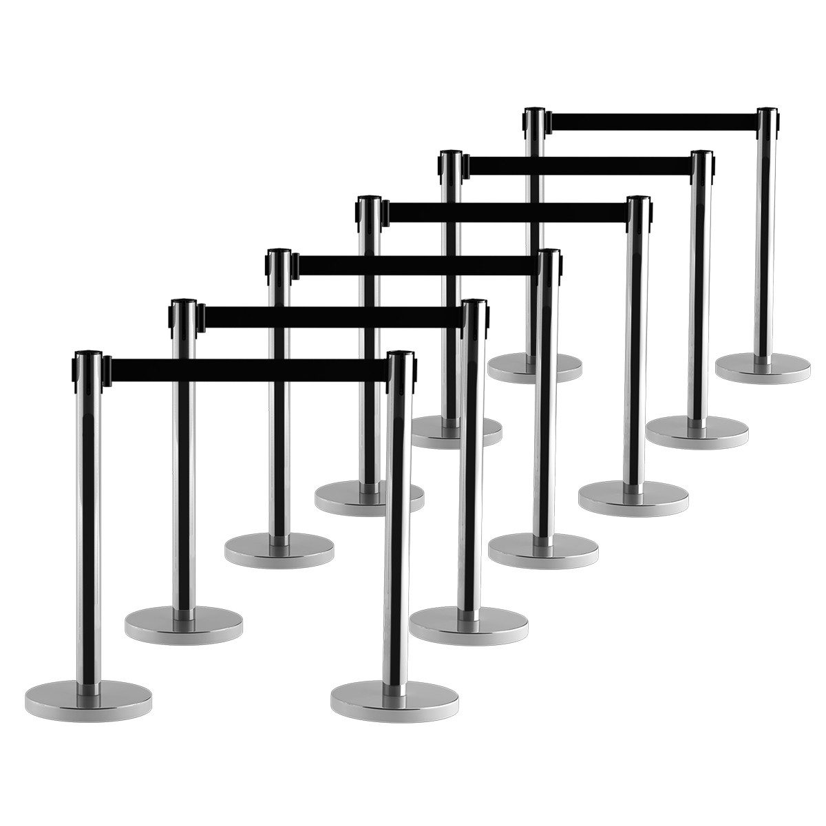 COSTWAY Absperrpfosten 3er-Set Personenleitsystem, 2m einziehbar