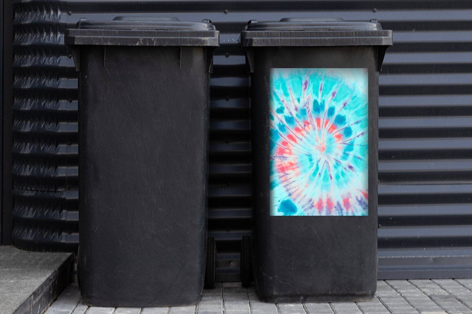 Container, Blau St), Abfalbehälter Sommer Sticker, - MuchoWow Wandsticker Krawattenfärbung Mülltonne, - Mülleimer-aufkleber, (1