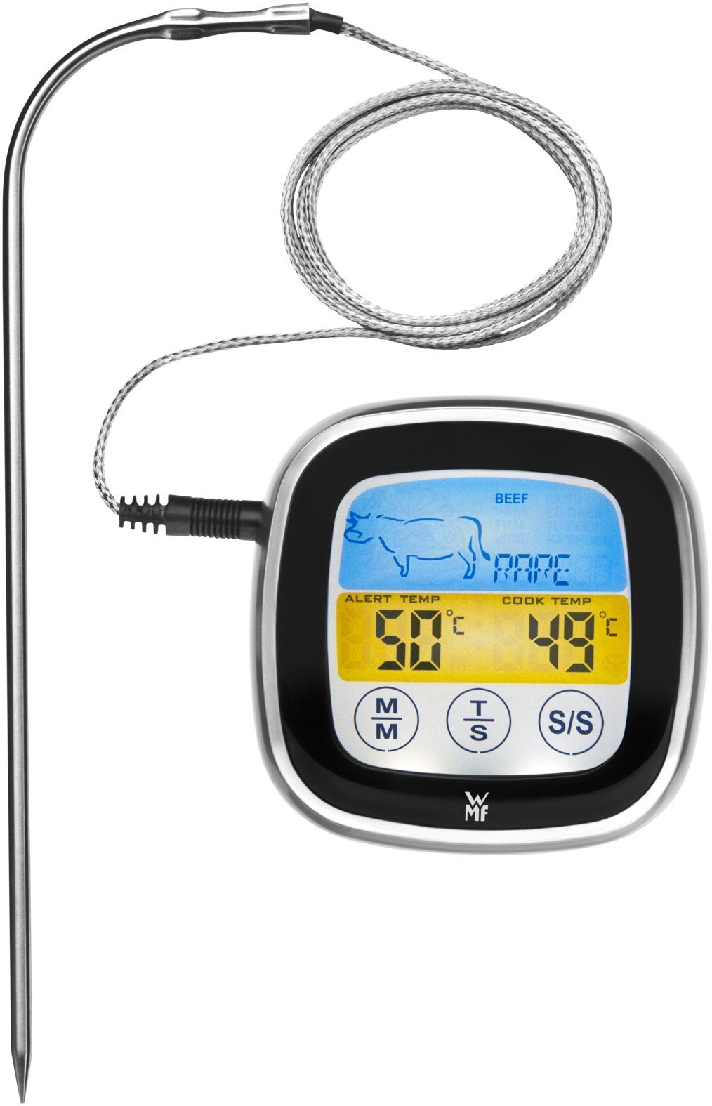 WMF Bratenthermometer BBQ Digitales Fleischthermometer, 1-tlg., Bratenthermometer digital (7 x 7 x 2 cm, Kabellänge 60 cm)