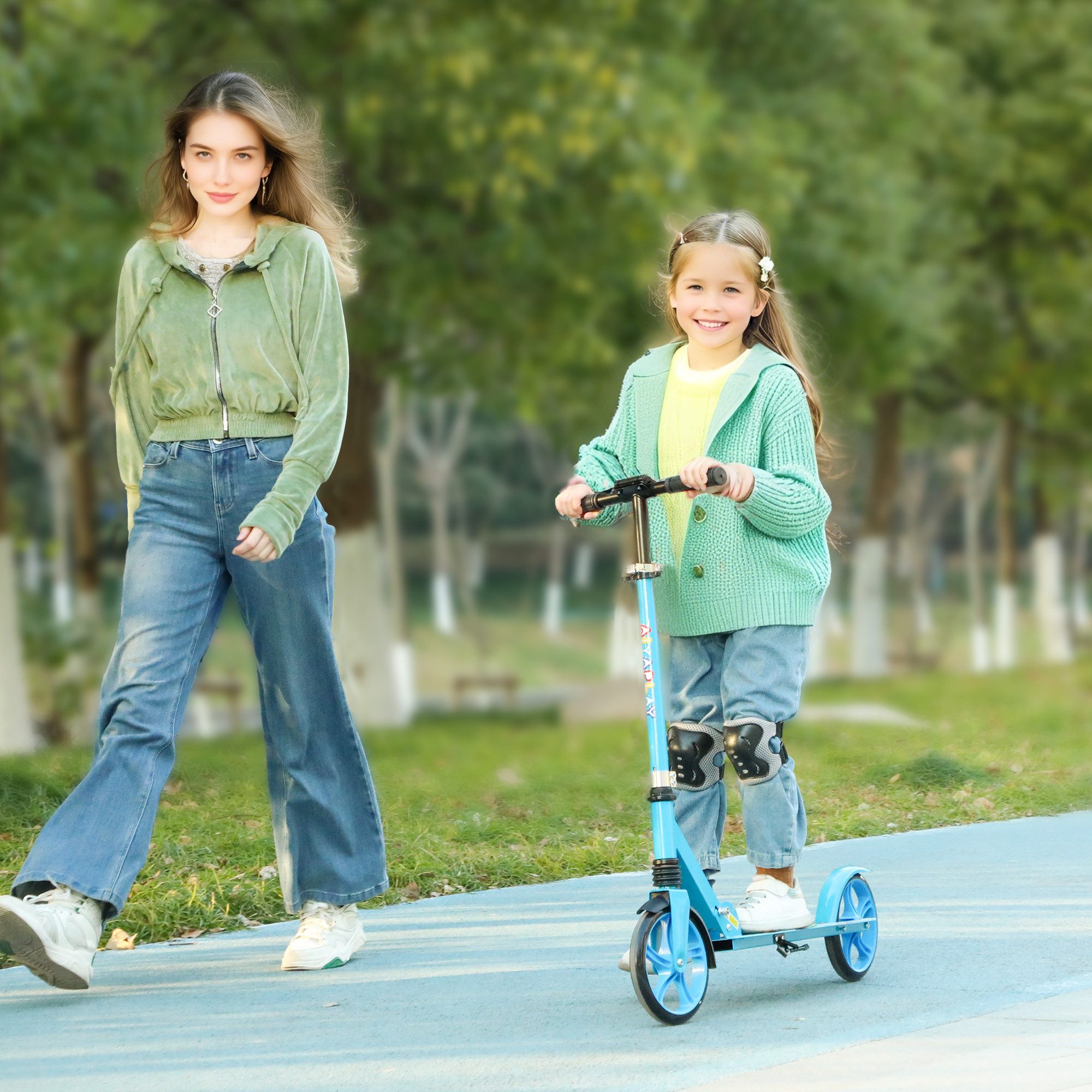 AIYAPLAY Scooter Kinderroller, faltbarer Tretroller mit verstellbarem Lenker, (Geschenk für 6–12-Jährige), Geschenk für 6–12-Jährige, blau
