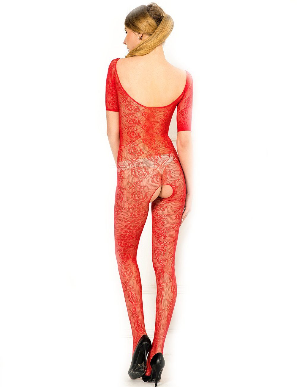 Lau-Fashion Bodystocking Fashion Nylon Catsuit Netz Overall Stocking Spitze Reizwäsche S/M/L