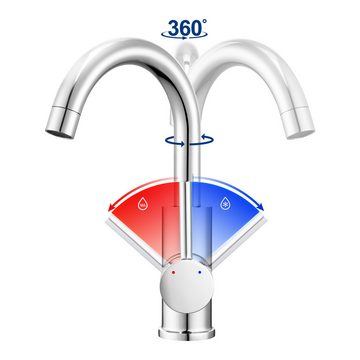 AuraLum pro Waschtischarmatur 360° Niederdruck Wasserhahn Waschbecken Mischbatterie Badarmatur 187 mm Auslaufhöhe