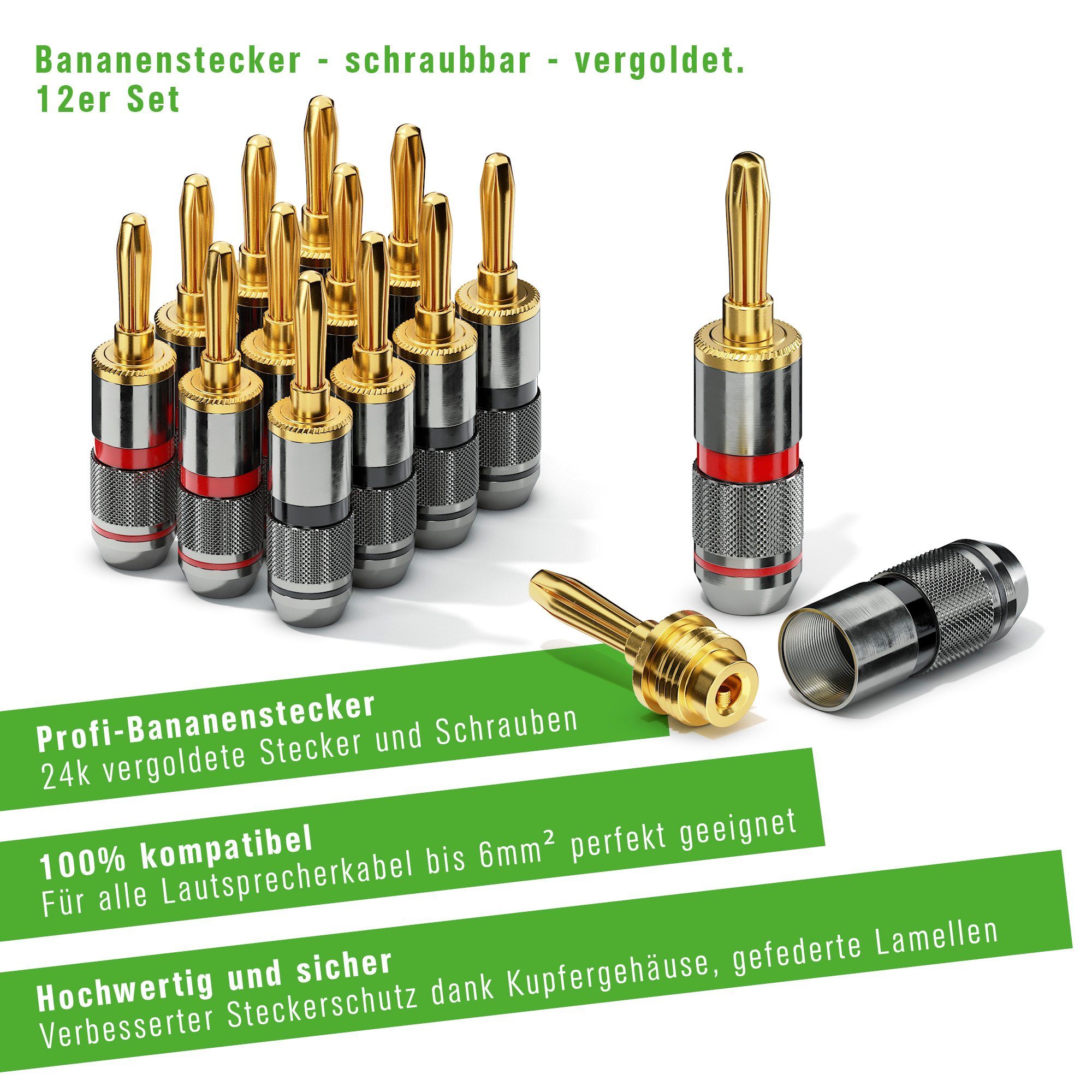conecto conecto CC50642 Bananenstecker High-End Professionell (100% Kupfer) Audio-Kabel