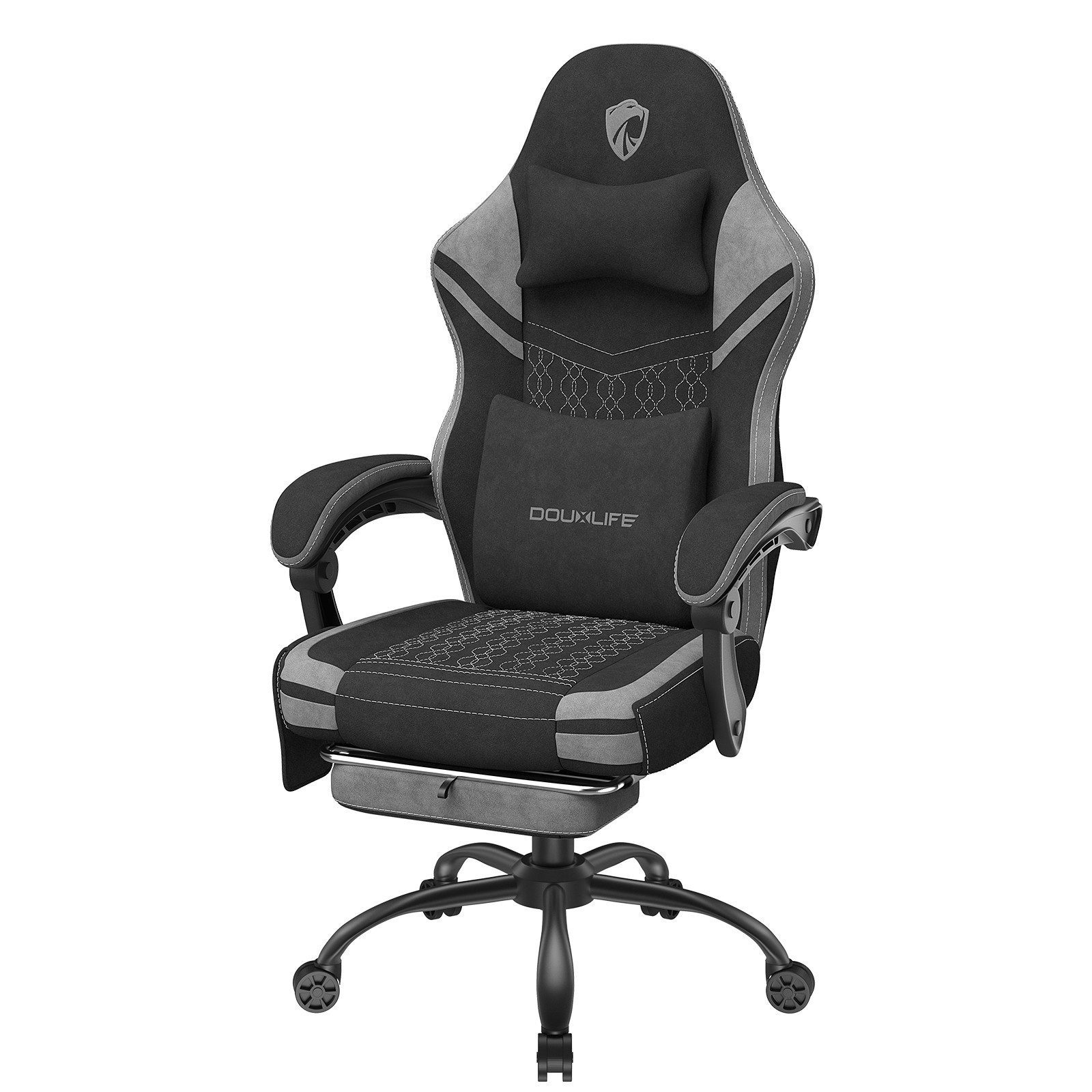 Insma Gaming-Stuhl Ergonomischer Bürostühl Drehstühl aus Stoff, mit Massage, Fußstütze & Lendenstütze, 158kg Belastbar