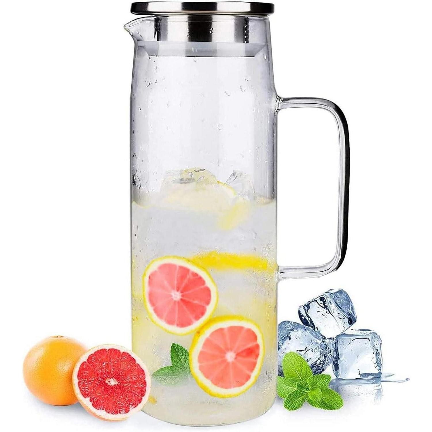 Wasserkaraffe Karaffe Borosilikatglas Deckel Edelstahl Kaffee Wein 1200ml