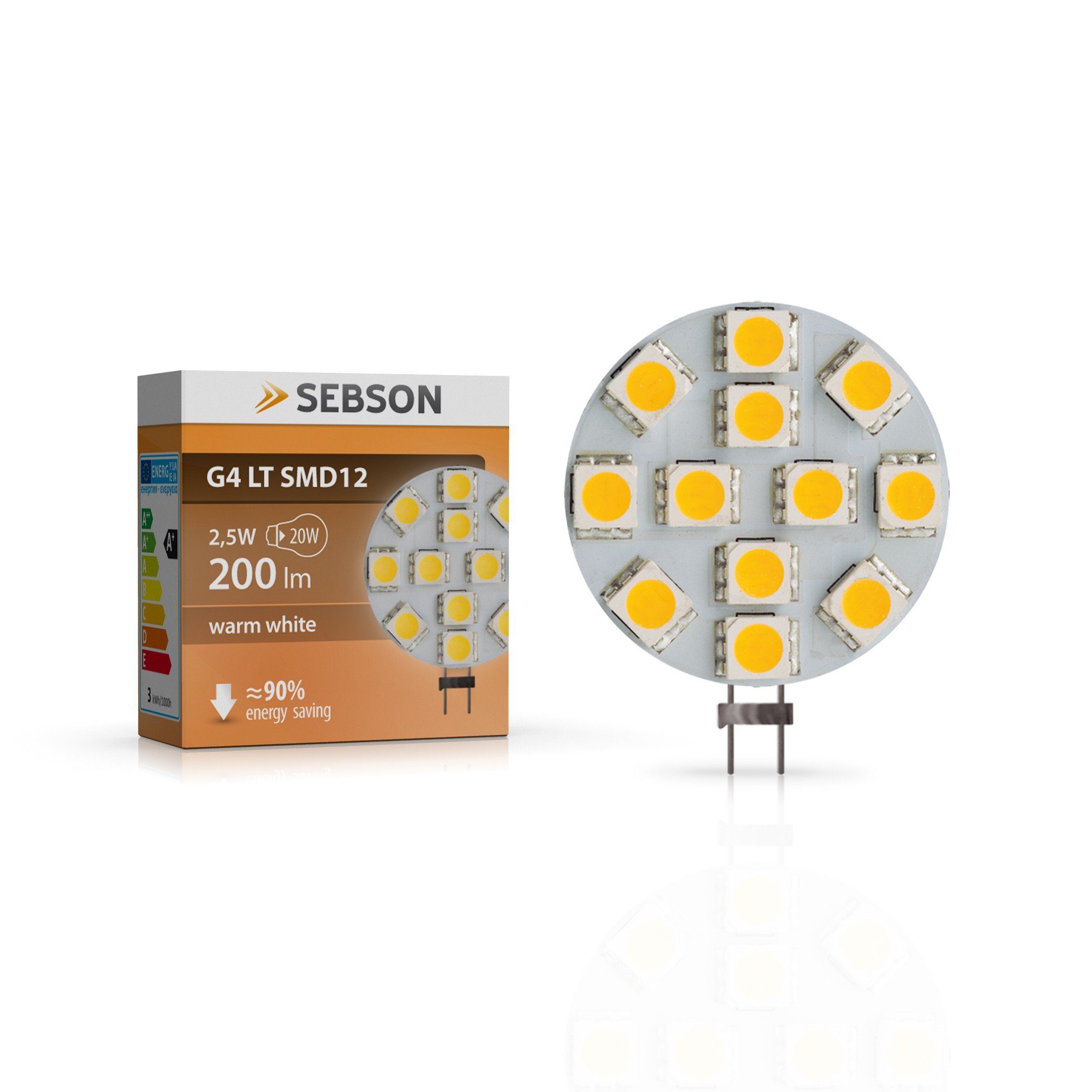 SEBSON LED-Leuchtmittel LED Lampe G4 warmweiß 2.5W 200lm, GU4 Stiftsockel 12V DC Цибулини