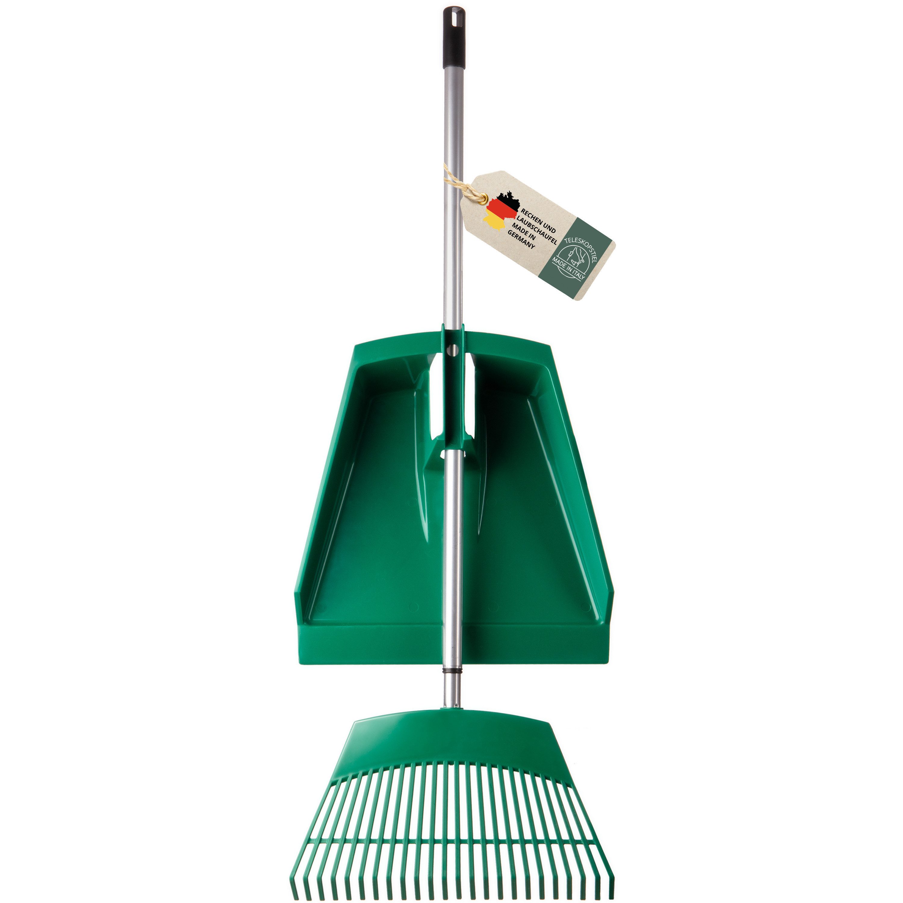 Hovedal Rechen Gartenrechen mit Stiel und Laubschaufel groß, Rechen mit Laubsammler, Rasenrechen, Laubrechen mit Stiel, Garten Rechen, Laubbesen mit Stiel