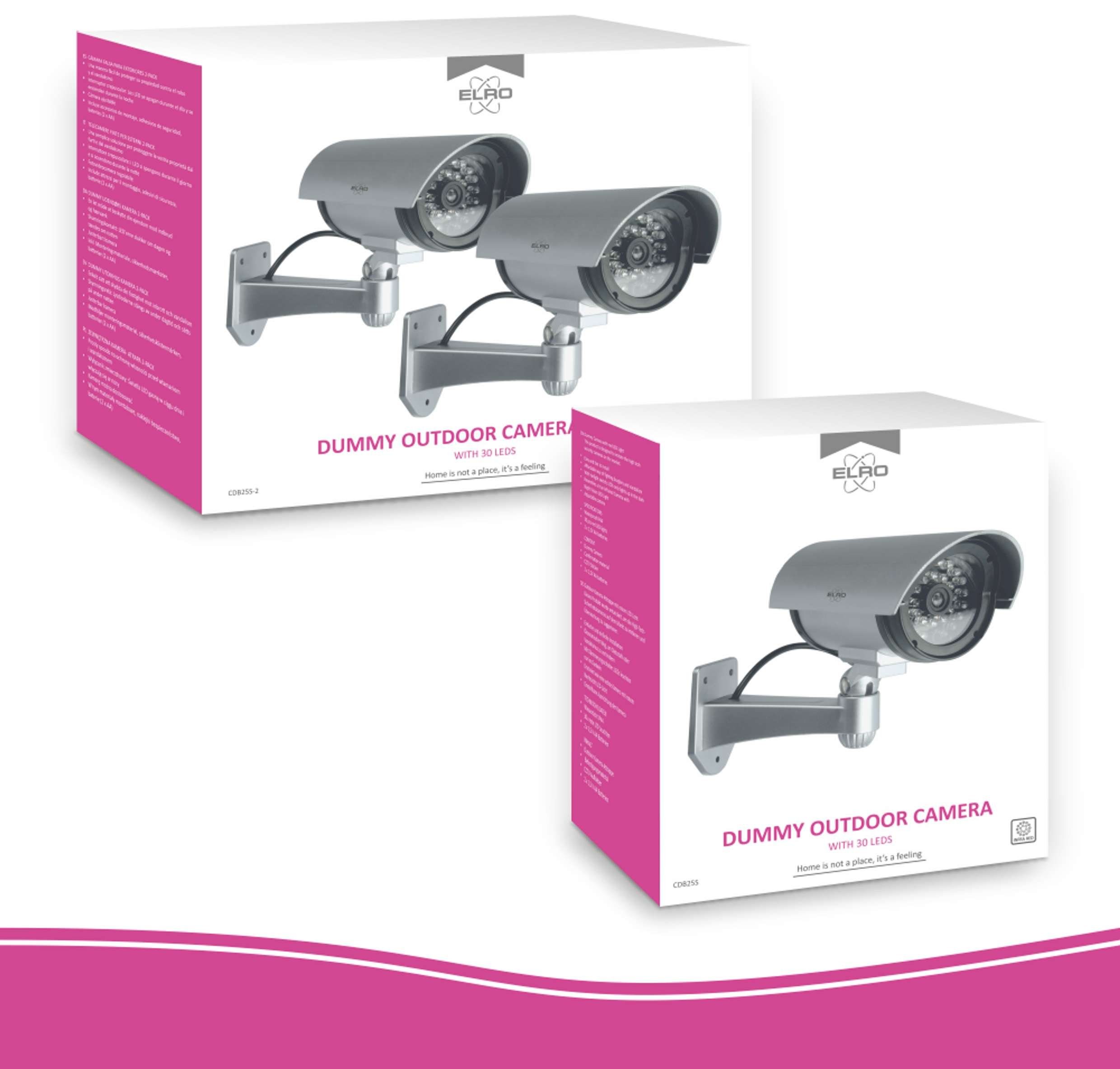 Elro Überwachungskamera Attrappe CDB25S-2 (Innenbereich, Außenbereich, 2-tlg., Dummy Kamera - Attrappe - 2 Pack, Dämmerungsschalter)