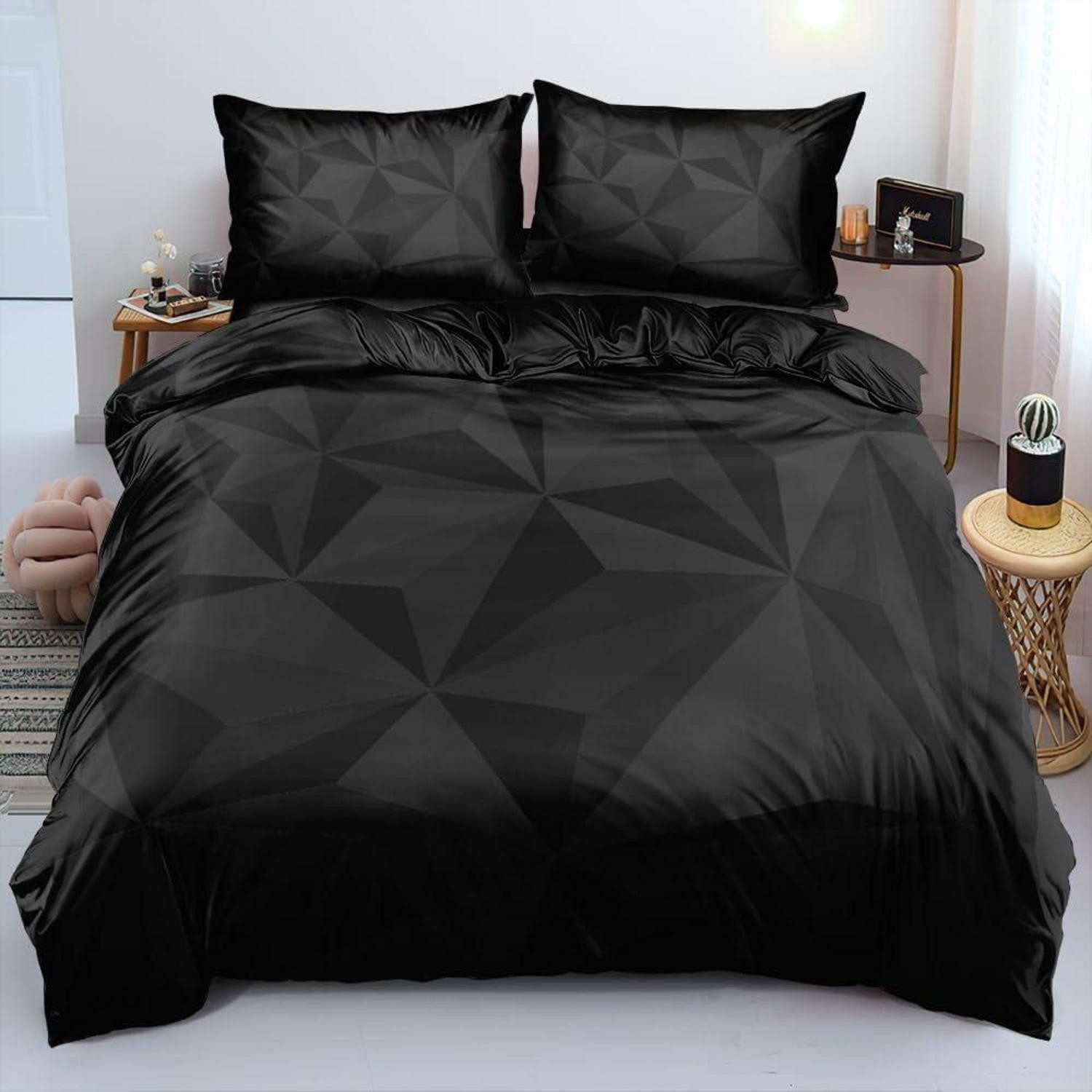 LuxusKollektion Bettwäsche Bettwäsche Set 135x200cm 3D Geometrie Schwarz