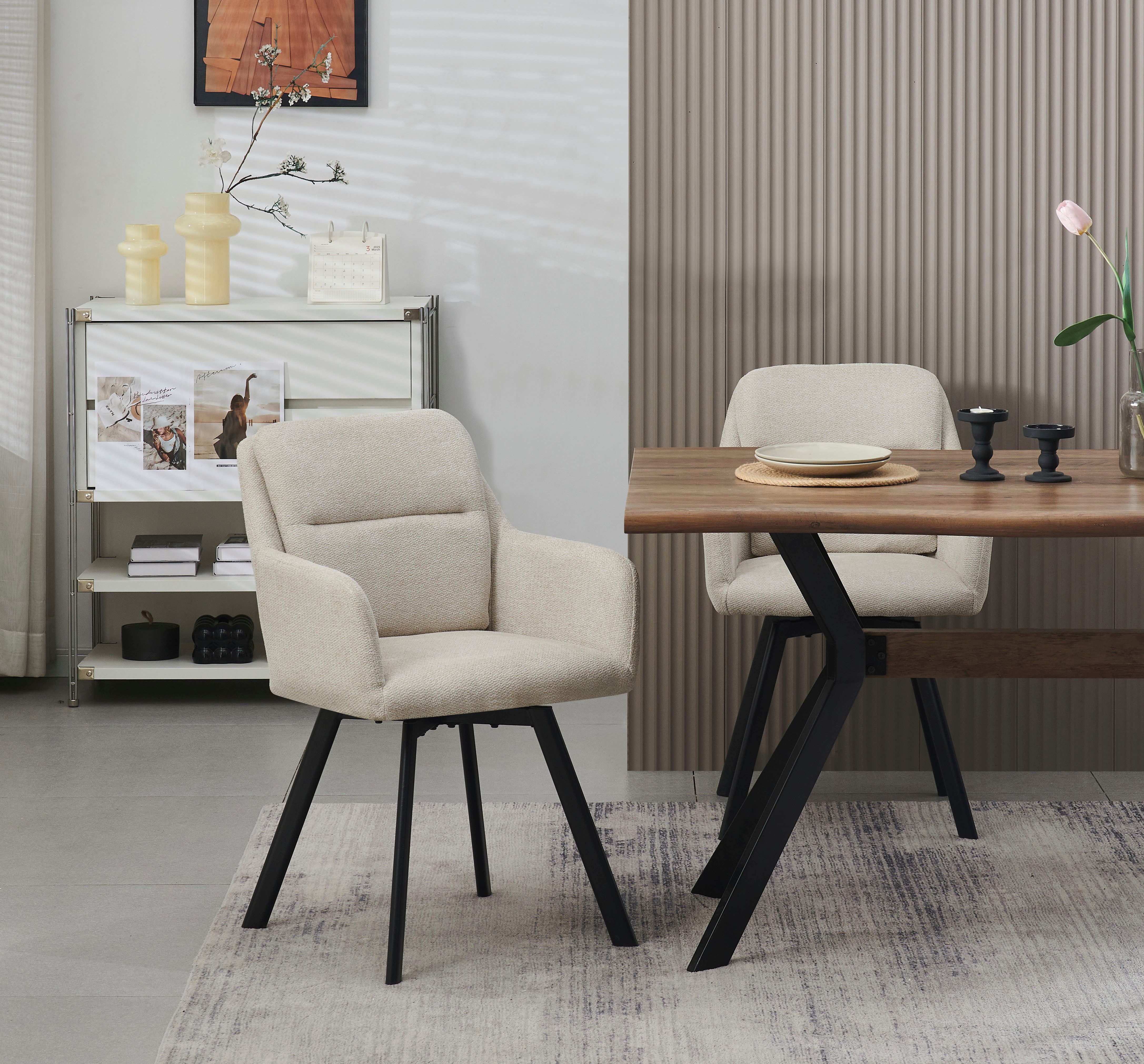 Home affaire Esszimmerstuhl NEEPAWA, 2er Set, mit Metallgestell in matt schwarz (Set, 2 St), in verschiedenen Farben, Belsatbarkeit pro Stuhl 120 kg, mit Armlehne