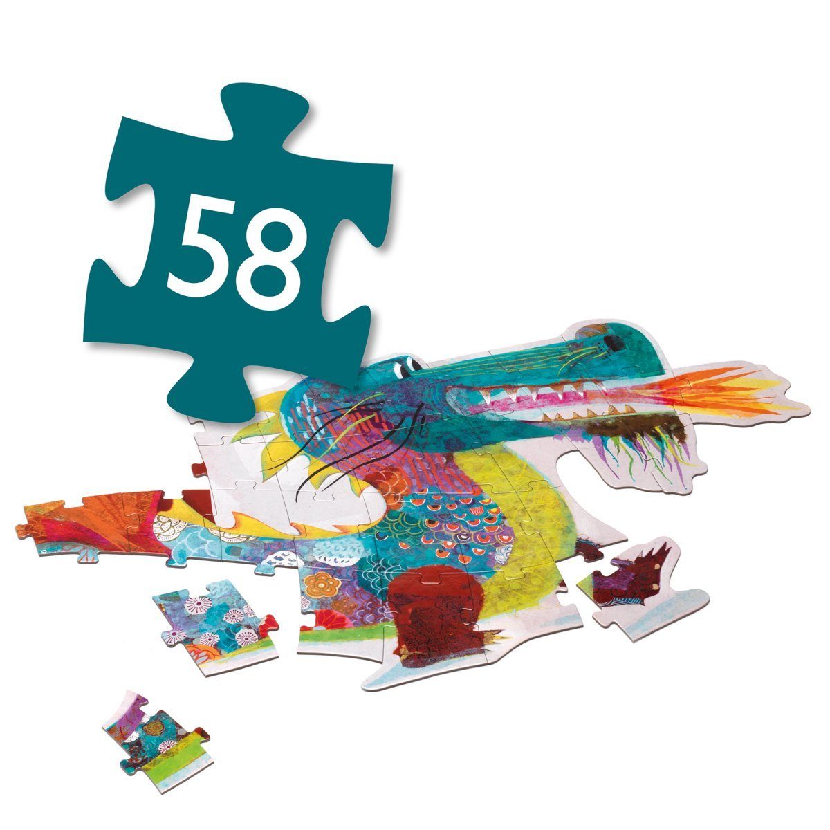 DJECO lang, Leon Konturenpuzzle 58 58 Puzzle Drache Puzzleteile 1,38 der m Teile