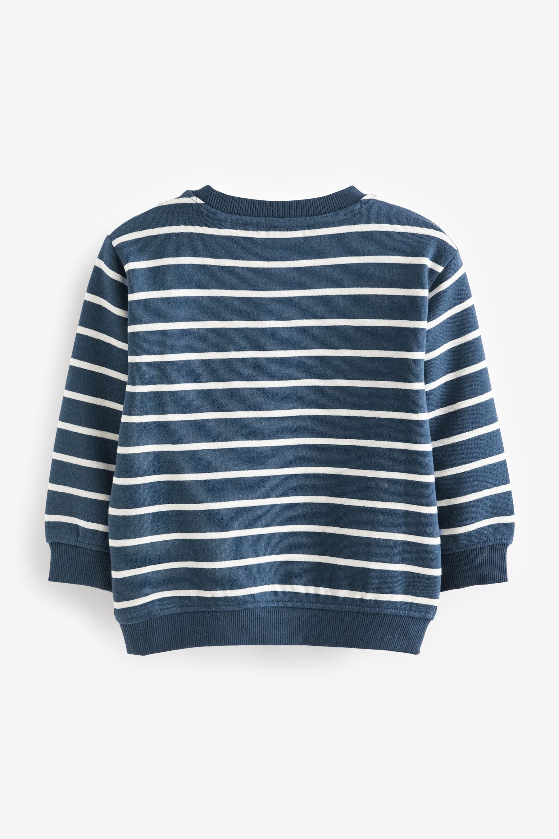 Rundhalsausschnitt Stripe Blue Next Applikation und Navy mit Sweatshirt (1-tlg) Sweatshirt