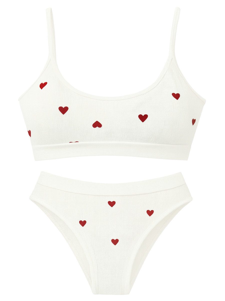 Elegant Love Set: Bustier Komfortables Dessous-Set mit Herzmuster & High-Waist-Slip (Set, 2-tlg., mit String) Sexy BH-Set ohne Bügel – Bequeme Reizwäsche im modernen Design