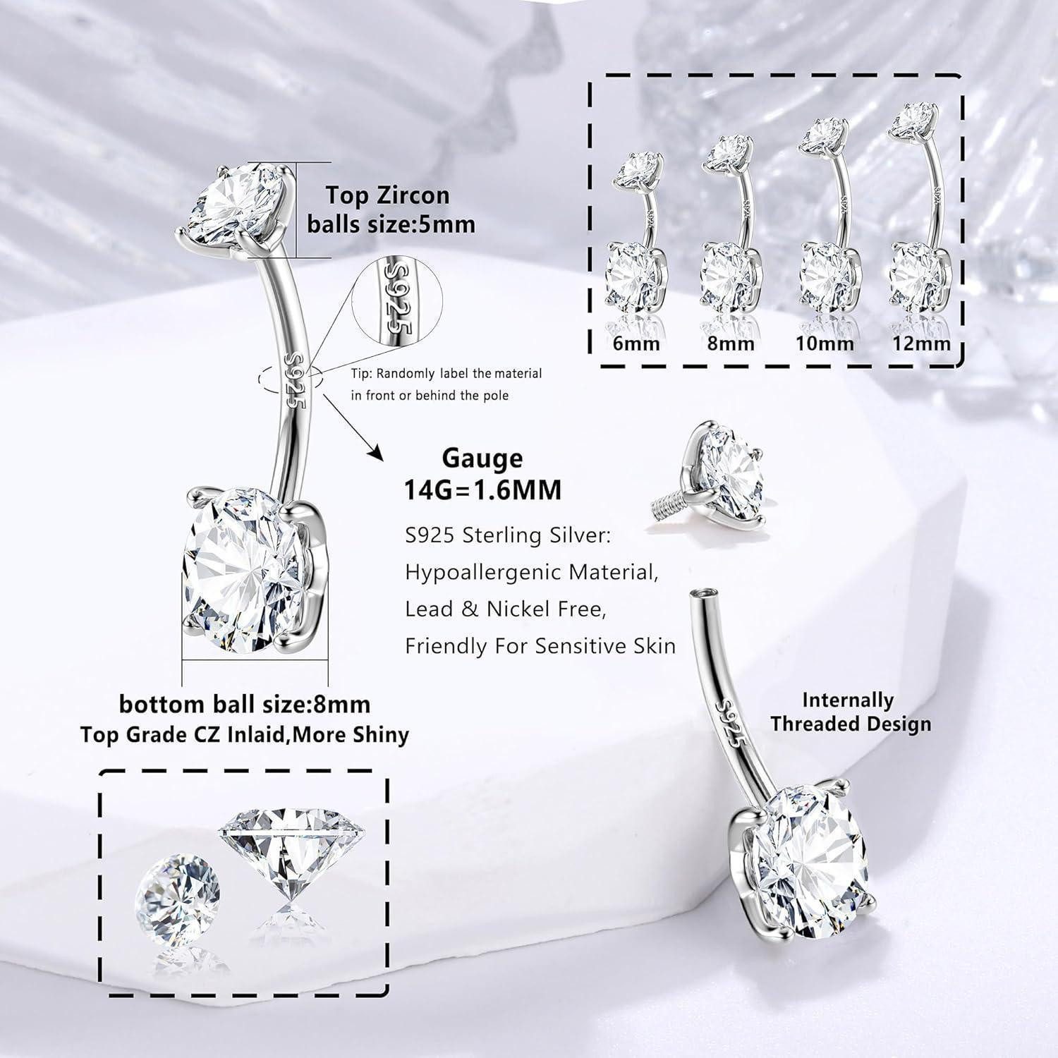 LuxusKollektion Bauchnabelpiercing Bauchnabelpiercing 14G 925 Silber Zirkonia Ring 6MM Sterlingsilber