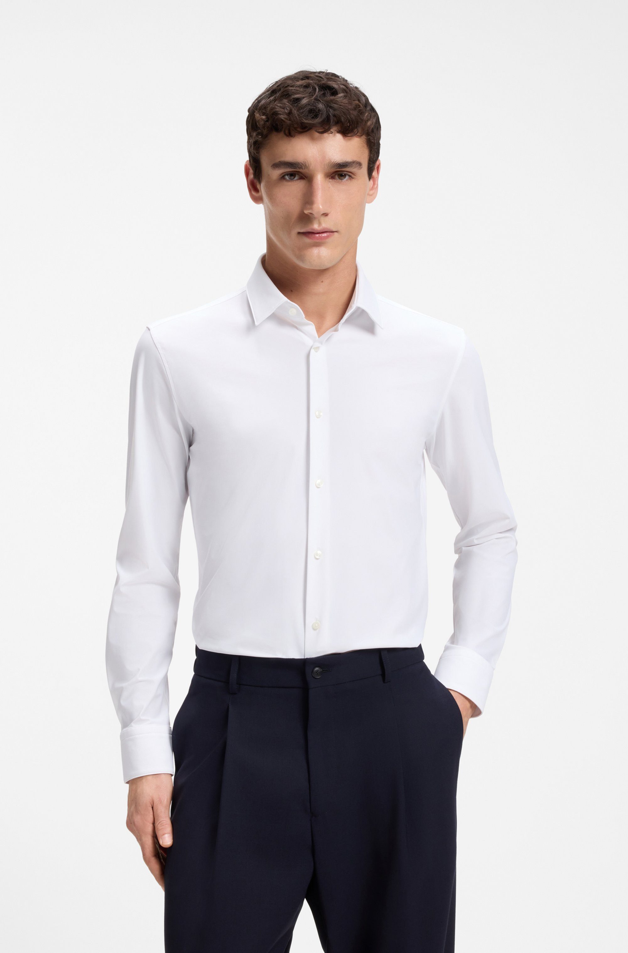 BOSS Langarmhemd HANK Kentkragen, Performance-Stretch-Jersey