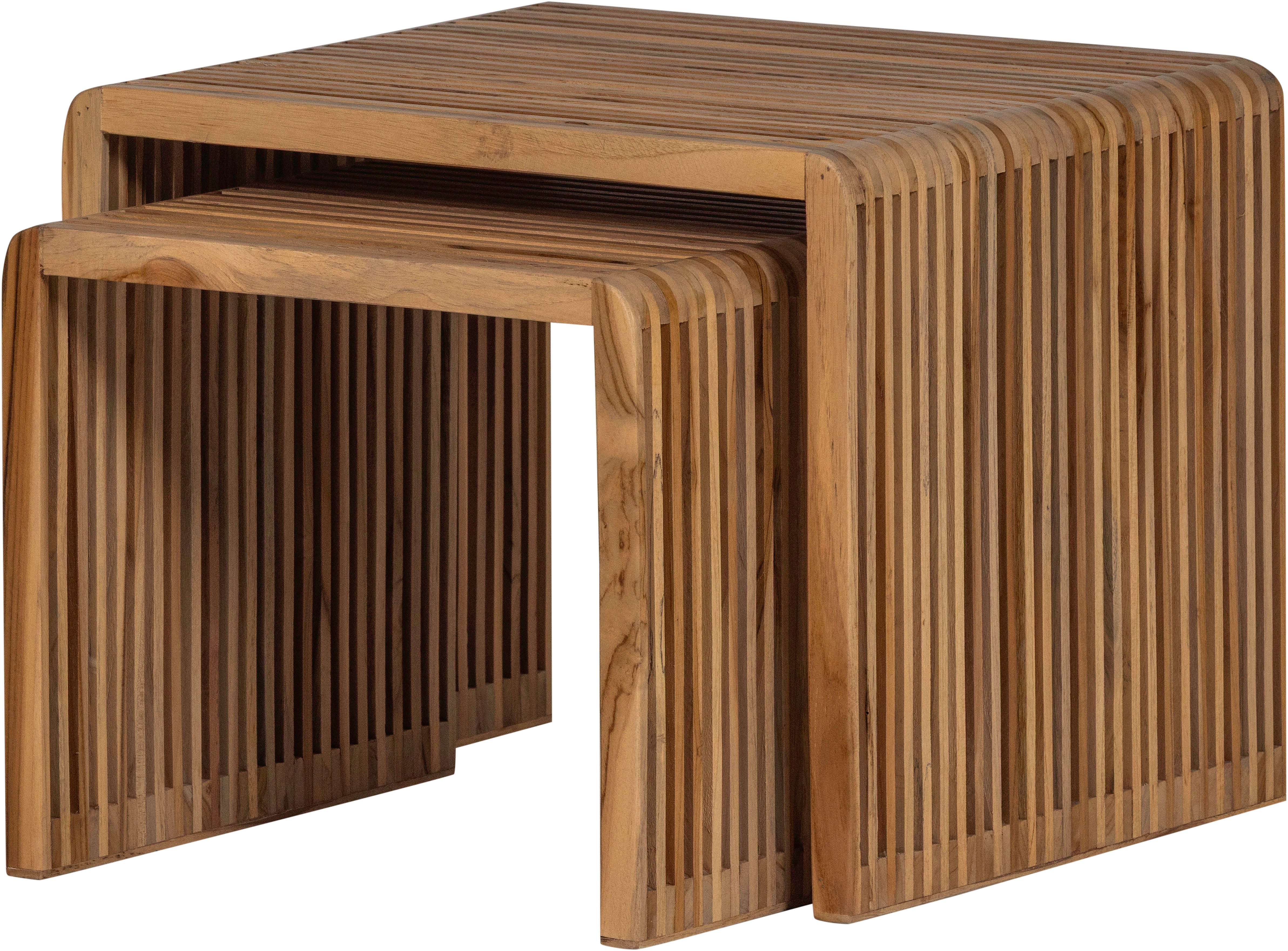 WOOOD Beistelltisch Jasmijn aus recyceltem Teakholz als 2er-Set B 50 x T 45 x H 41 cm (Set, 2-St), 2er-Set, pflegeleichte Oberfläche, ausschließlich Innenbereich