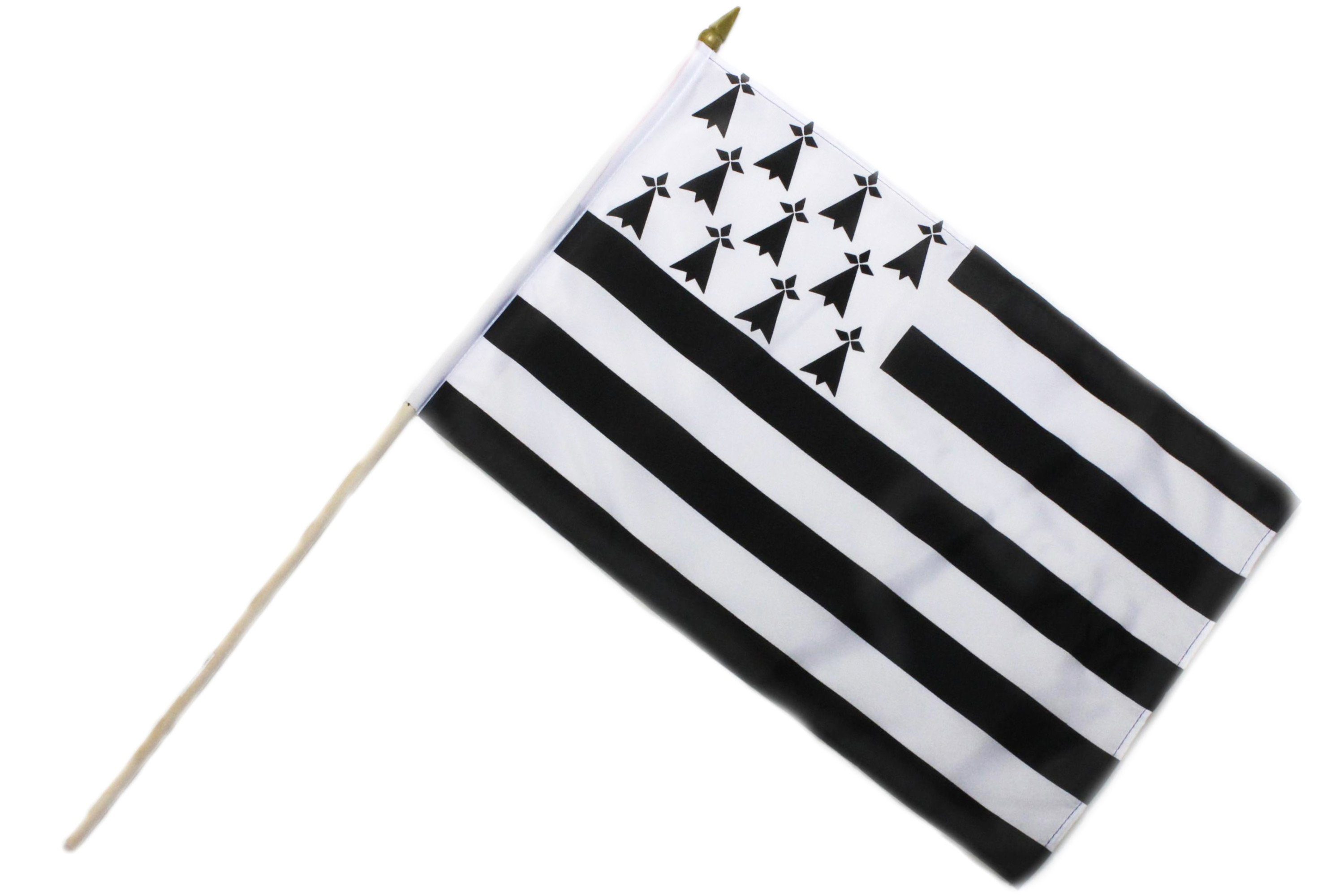 Bretagne umsäumt 60cm Flagge mit 30x45cm Fan Banner Stockflagge Handfahne Holzstab Fahne Sport ELLUG Flagge doppelt