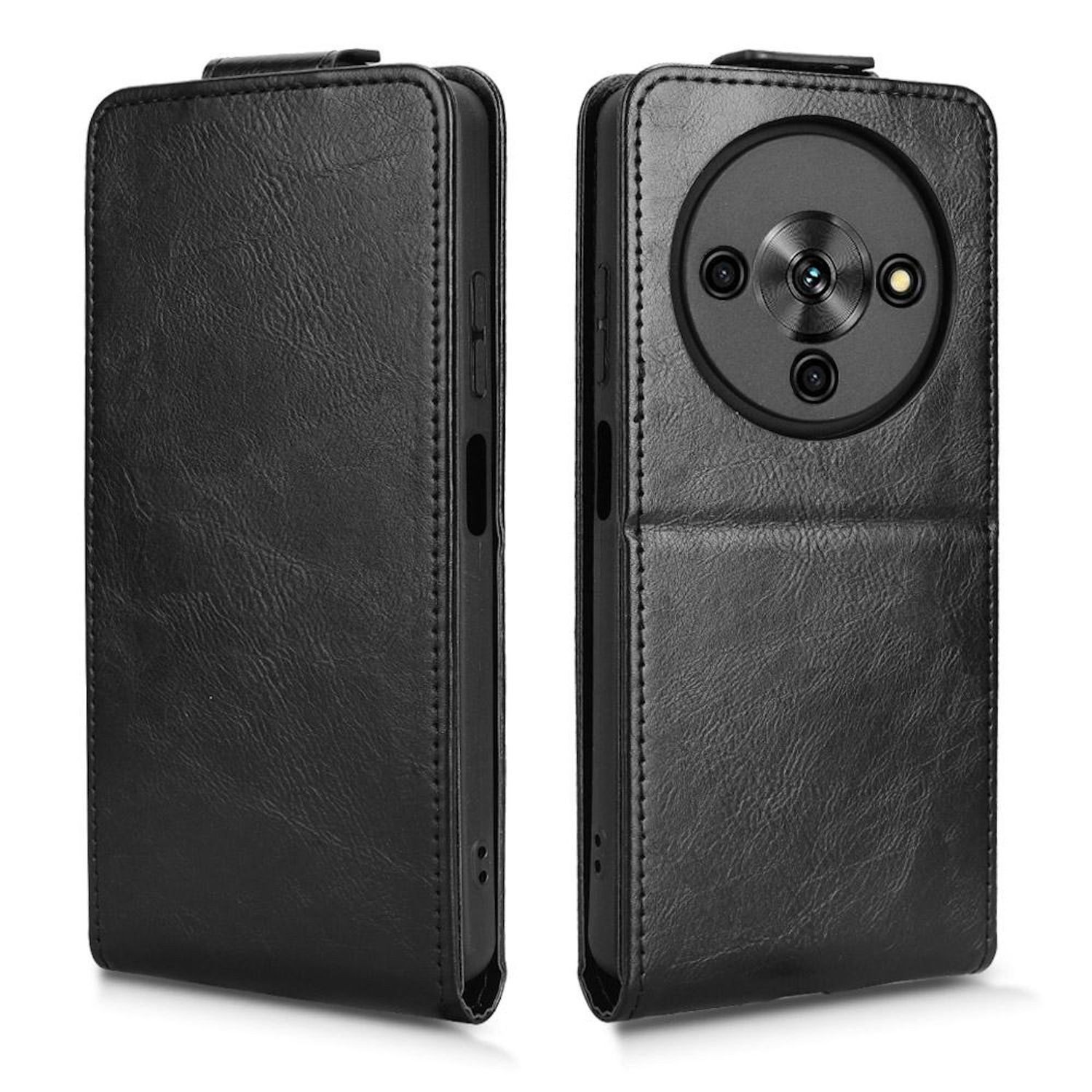 Wigento Smartphone-Hülle Für ZTE Blade A76 5G Magnetische Vertikale Kunstleder Hülle Schwarz, Magnetverschluss, Kartenfächer, Halterfunktion