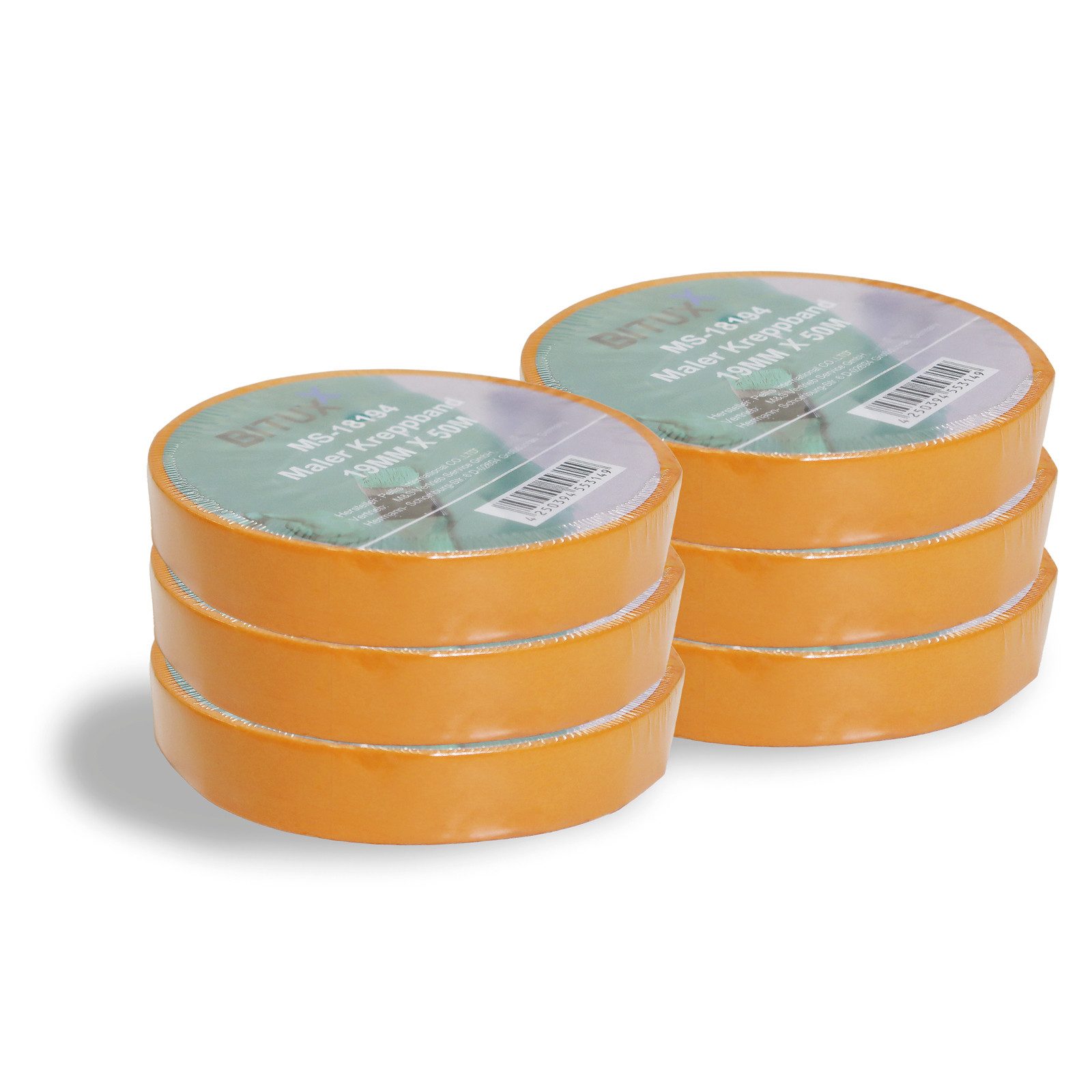 Bituxx Kreppband 19mm breit 50m pro Rolle (Sparset, 6-St., MS-18409)