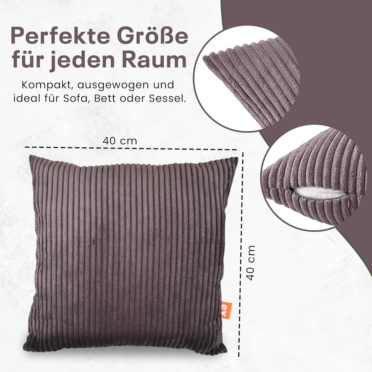 Best for Home Dekokissen Weiches Cord-Kissen – Stilvoll & Bequem, Organische Baumwolle