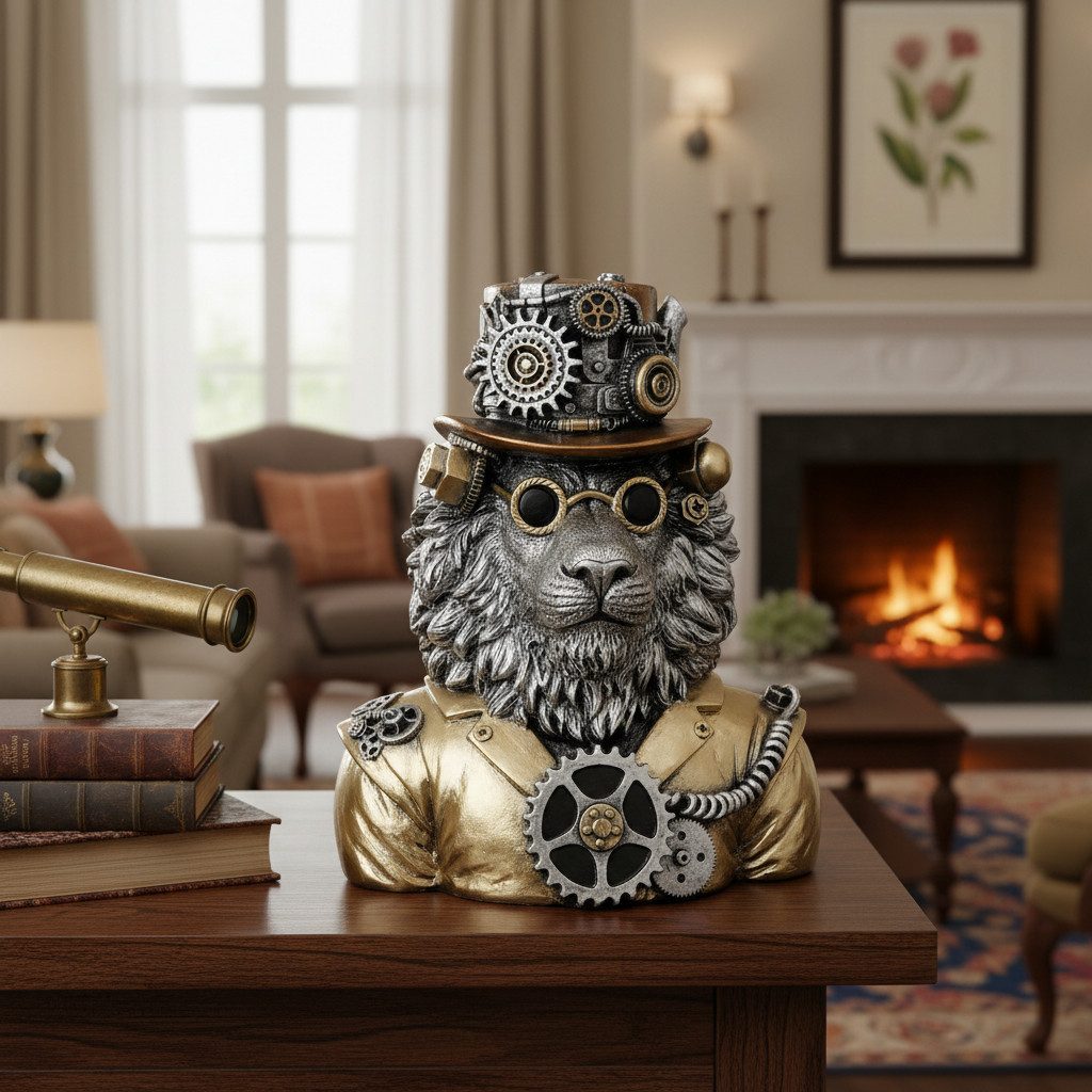GILDE Dekoobjekt Dekofigur Löwe Steampunk Lion 58722 – Kunstharz Figur, 20,5 cm – Bild 3 von 5