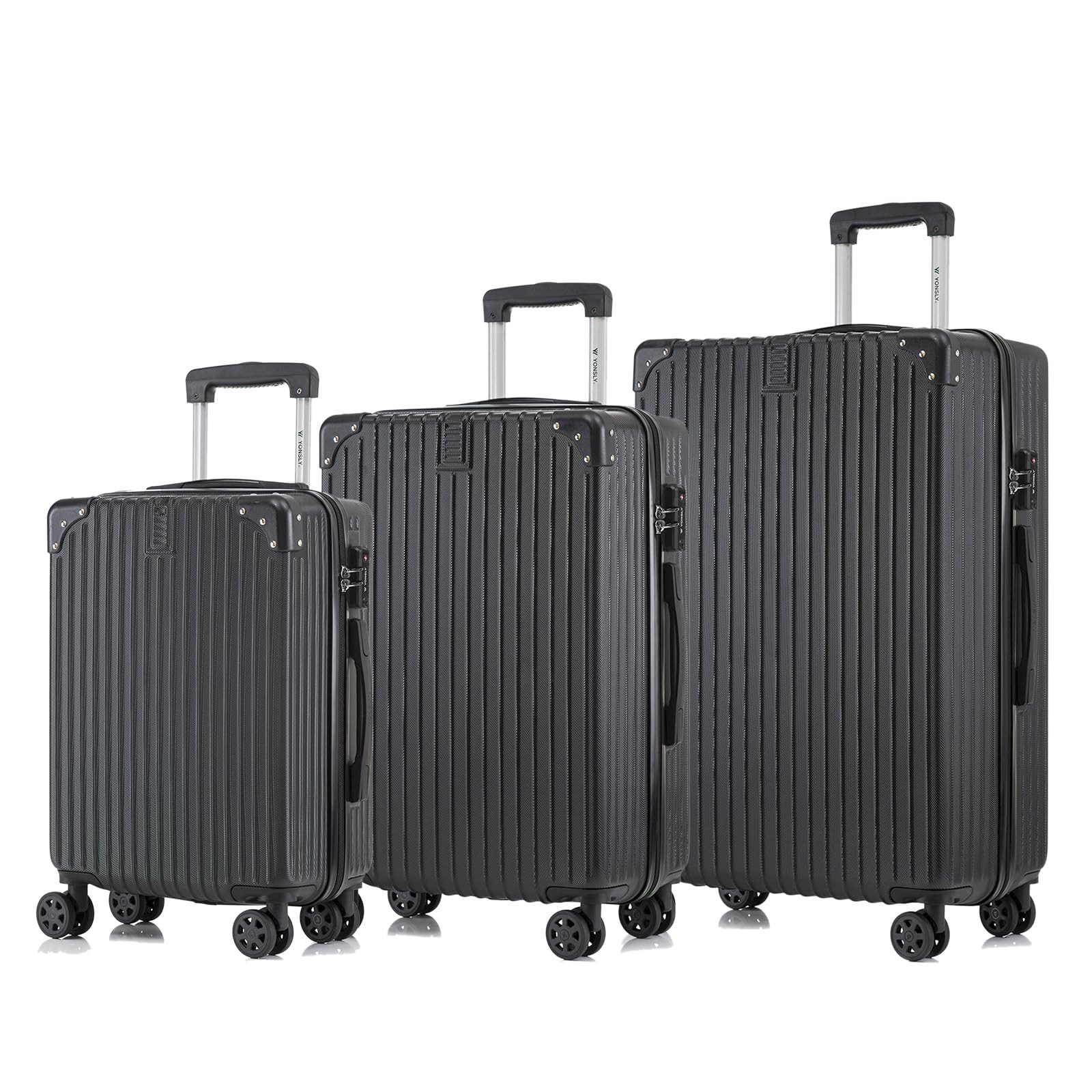 YONSLY Trolleyset Kofferset Reisekoffer Hartschale Trolley Set, 4 Rollen, (Hartschalenkoffer Set, M, L & XL), ABS Material, 360° Rollen, Zahlenschloss und weicher Griff