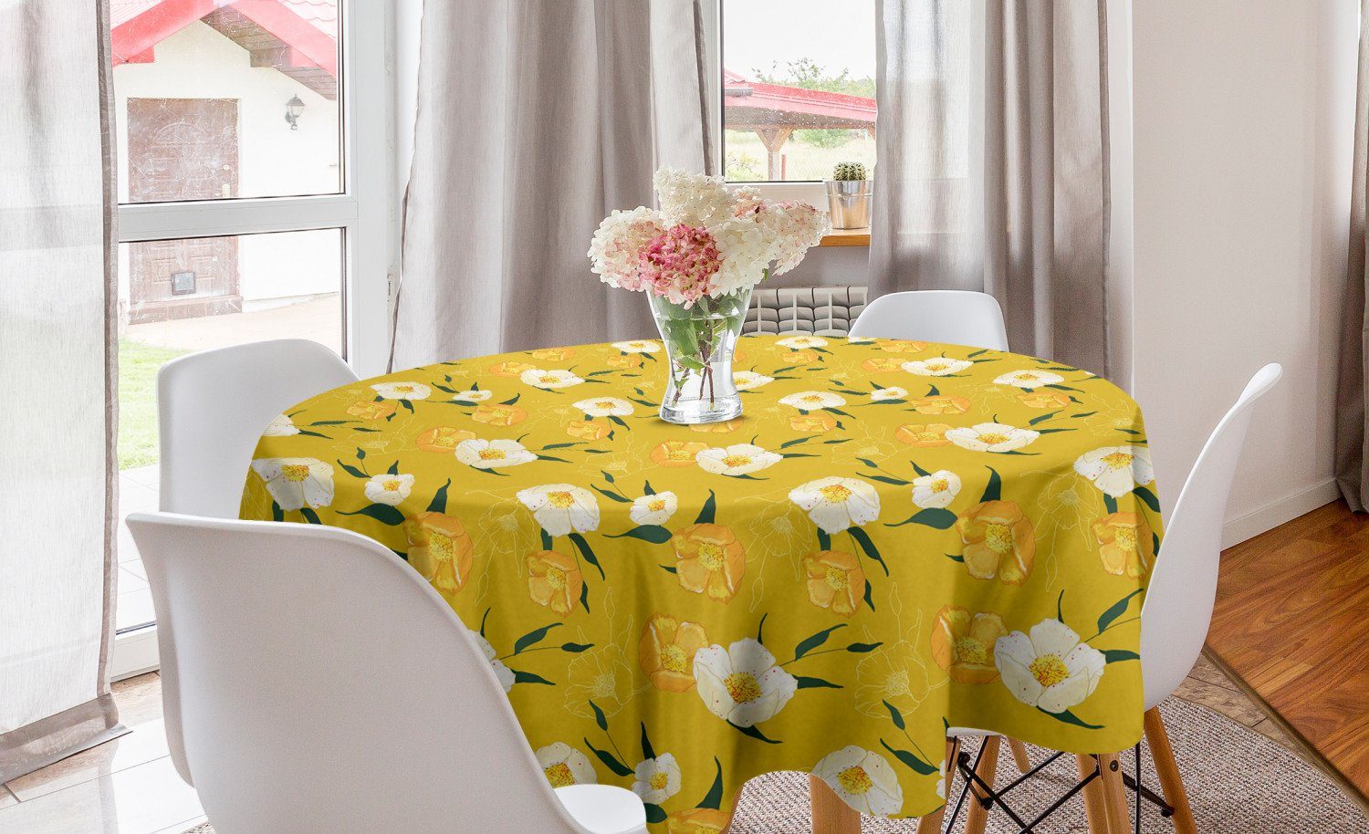 Abdeckung Küche Blumen-Kunst Dekoration, Abakuhaus für Esszimmer Tischdecke Blühende Kreis Blumen Tischdecke