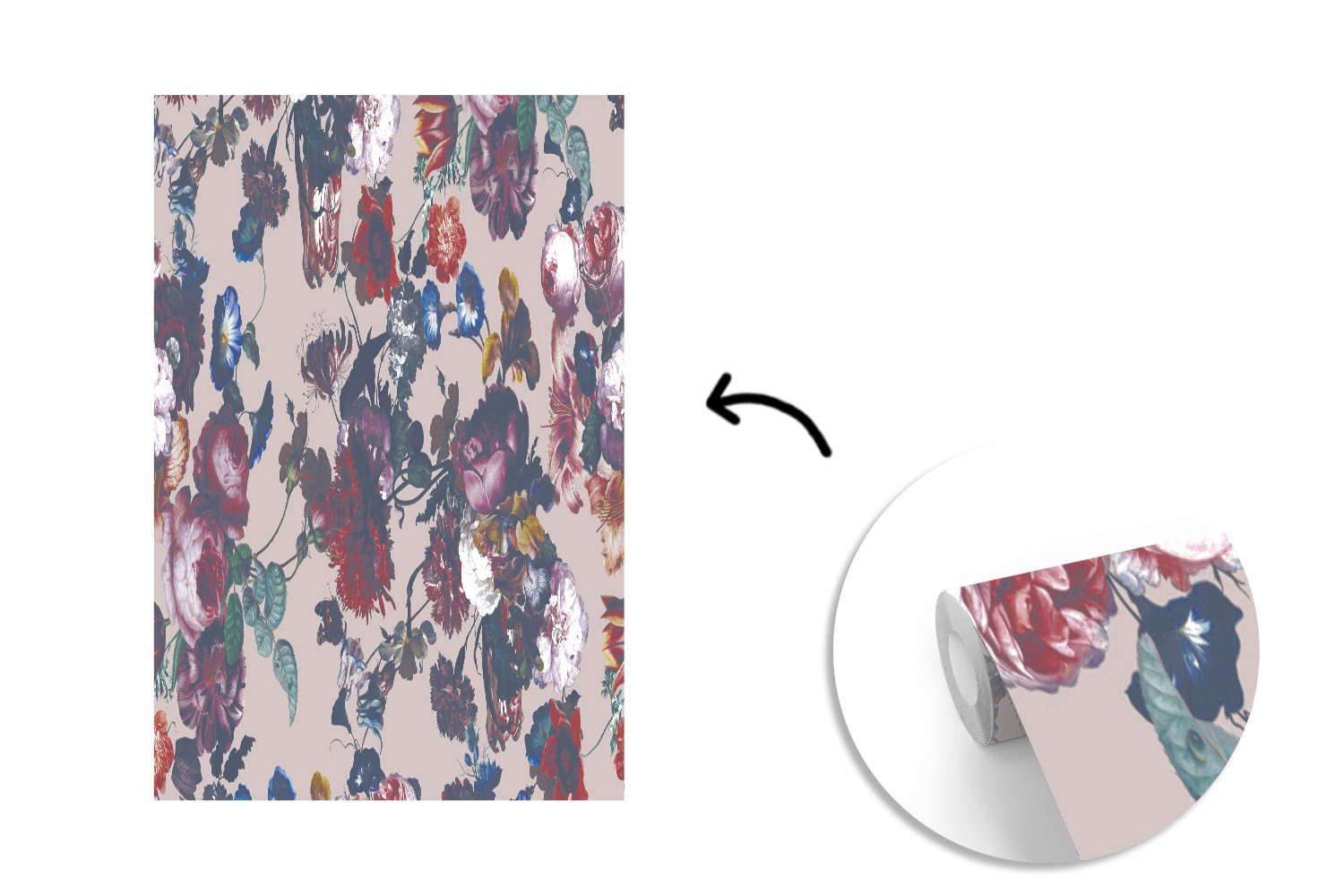 Pastell, Tapete Blumen Vinyl bedruckt, Fototapete für (3 MuchoWow Farben - Montagefertig Matt, - Wandtapete St), Wohnzimmer,