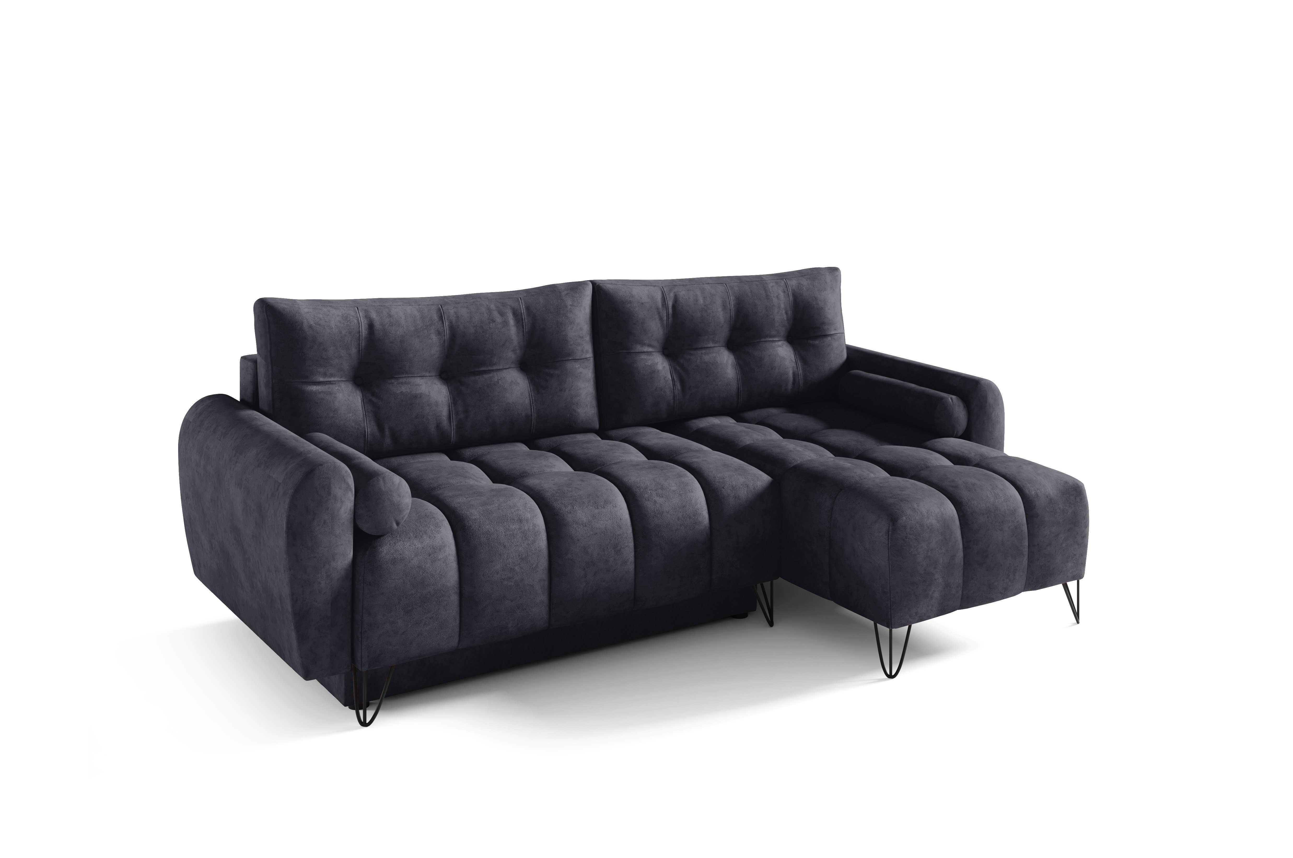 MOEBLO Ecksofa OHIO Mini, Elegante Ecke Couch mit Schlaffunktion Bettzeugablage L-förmiges Wohnzimmergarnitur Sofagarnitu - (BxHxT): 222x148x94 cm, mit Schlaffunktion und Bettkasten