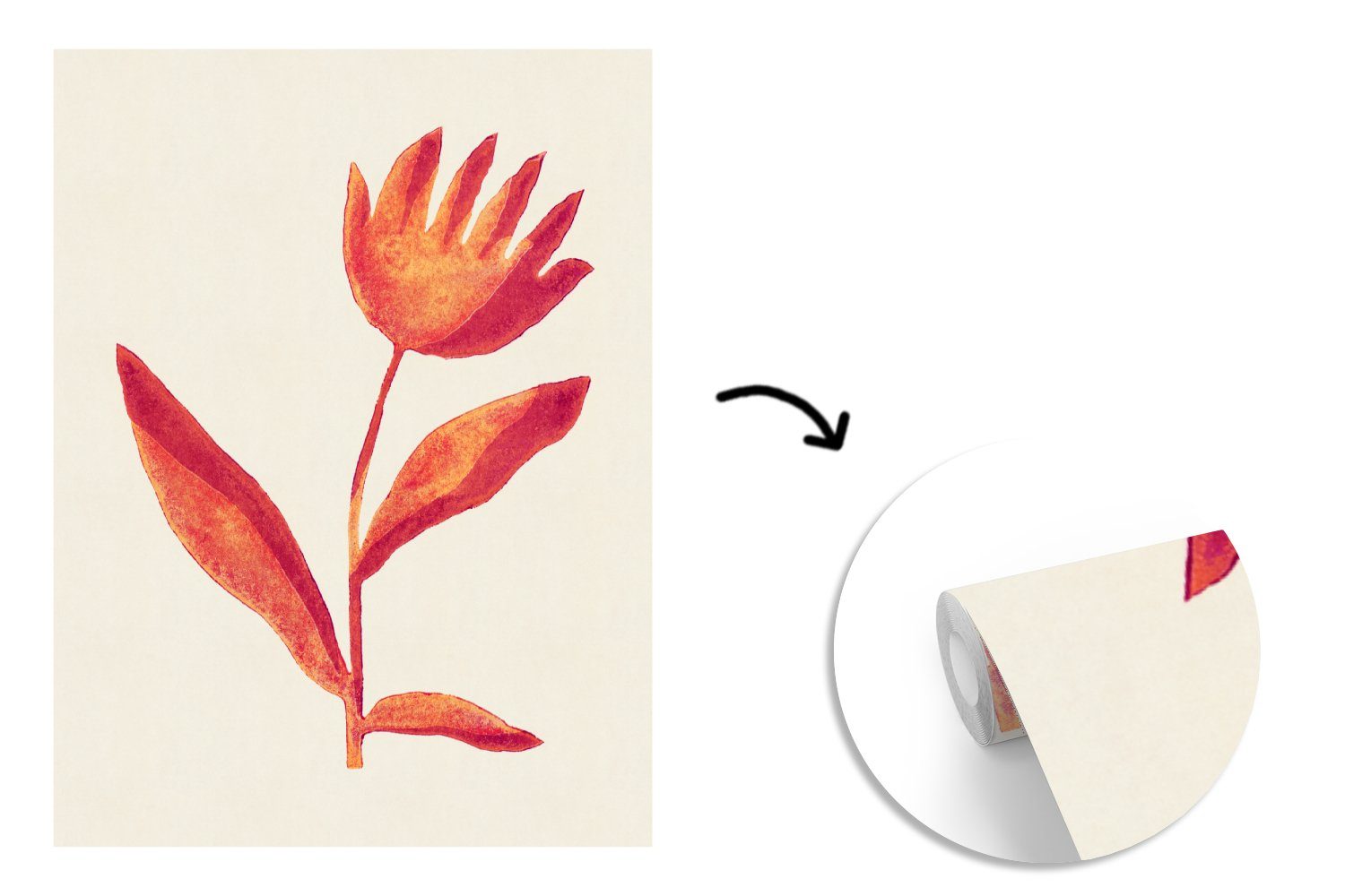 Blumen - MuchoWow Wandtapete - Matt, Pflanze für Montagefertig - St), Rot Pastell, bedruckt, Fototapete Tapete (4 Vinyl Wohnzimmer,