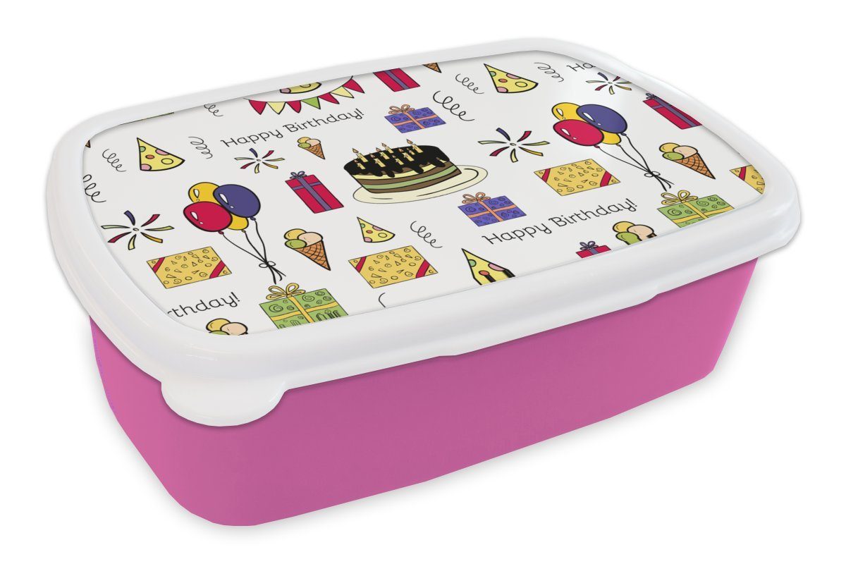 MuchoWow Lunchbox Design - Geburtstag - Party, Kunststoff, (2-tlg), Brotbox für Erwachsene, Brotdose Kinder, Snackbox, Mädchen, Kunststoff rosa