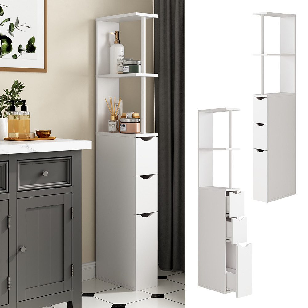 Vicco Badschrank Vera Weiß 137 x 15 cm mit 3 Schubladen günstig online kaufen