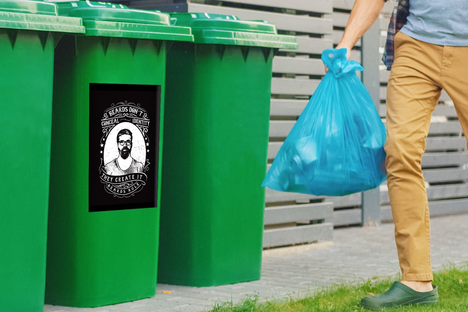 - MuchoWow Mülltonne, (1 Sticker, St), - Mülleimer-aufkleber, - Abfalbehälter Retro Container, Männer Wandsticker Bart Mancave