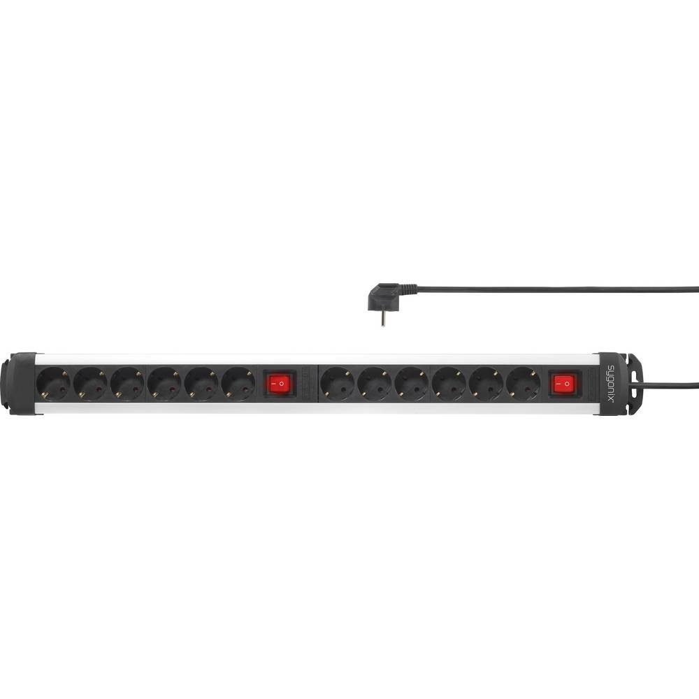 Sygonix 12-fach-Steckdosenleiste mit Aluprofil SY-4538268 Steckdosenleiste, mit 2 Schalter