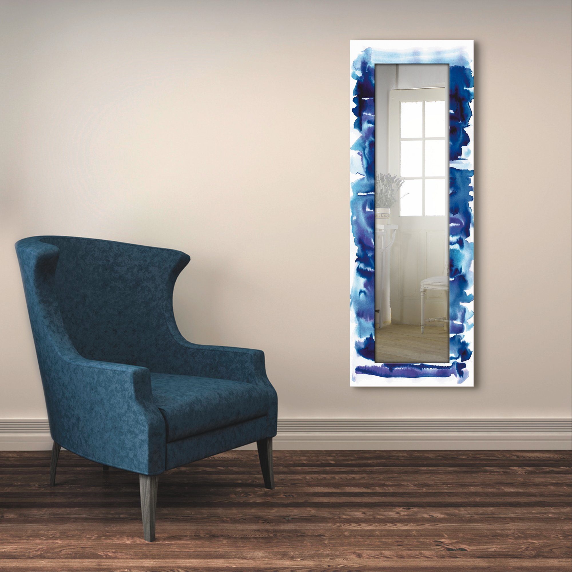 Artland Ganzkörperspiegel, Wandspiegel, mit Motivrahmen, in Landhaus Dekospiegel gerahmter Aquarell blau,