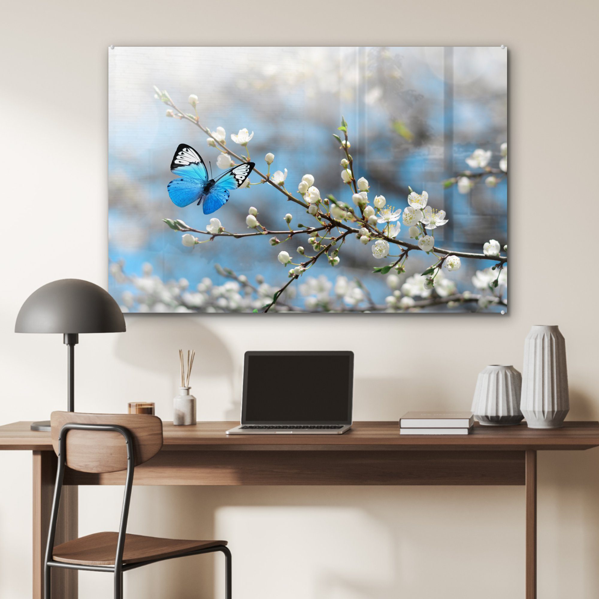 - MuchoWow Acrylglasbild St), Sakura Wohnzimmer & Frühling, Schlafzimmer Schmetterling (1 - Acrylglasbilder