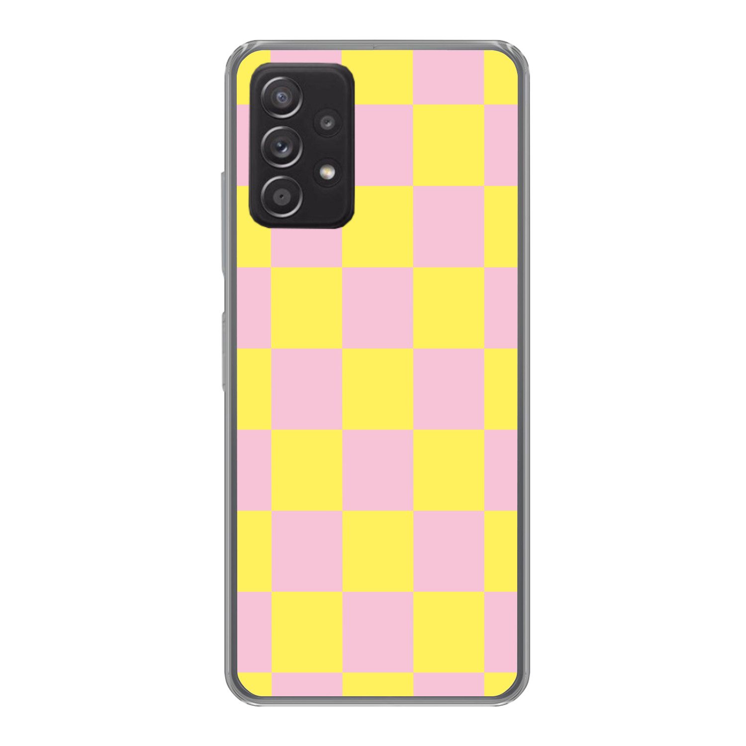 MuchoWow Handyhülle für Samsung Galaxy A53 5G Schachbrettmuster - Gelb - Rosa - Würfel, Phone Case, Silikon, Schutzhülle Dünn
