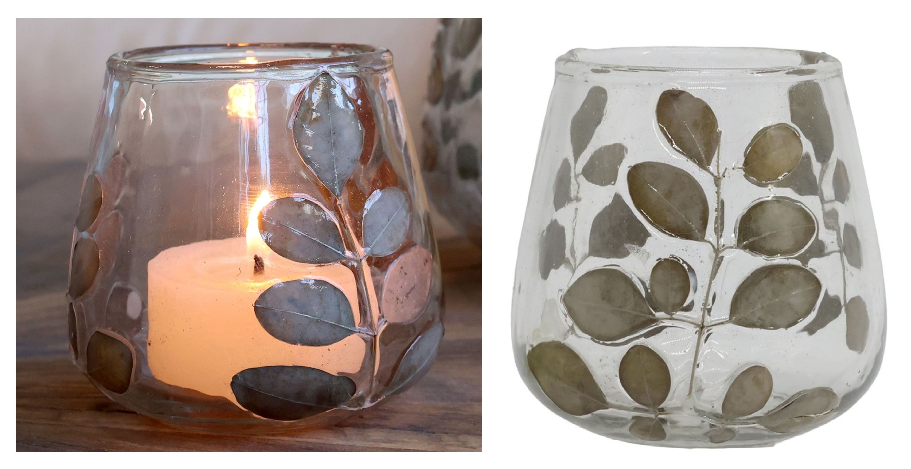 Chic Antique Windlicht Chic Antique - Windlicht Kerzenhalter mit Blätterdekor aus Glas D