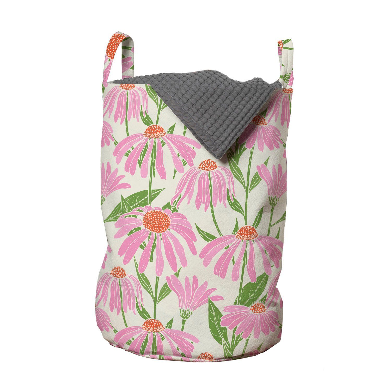 Abakuhaus Wäschesäckchen Wäschekorb mit Griffen Kordelzugverschluss für Waschsalons, Garten-Kunst Rosa Echinacea Blumen