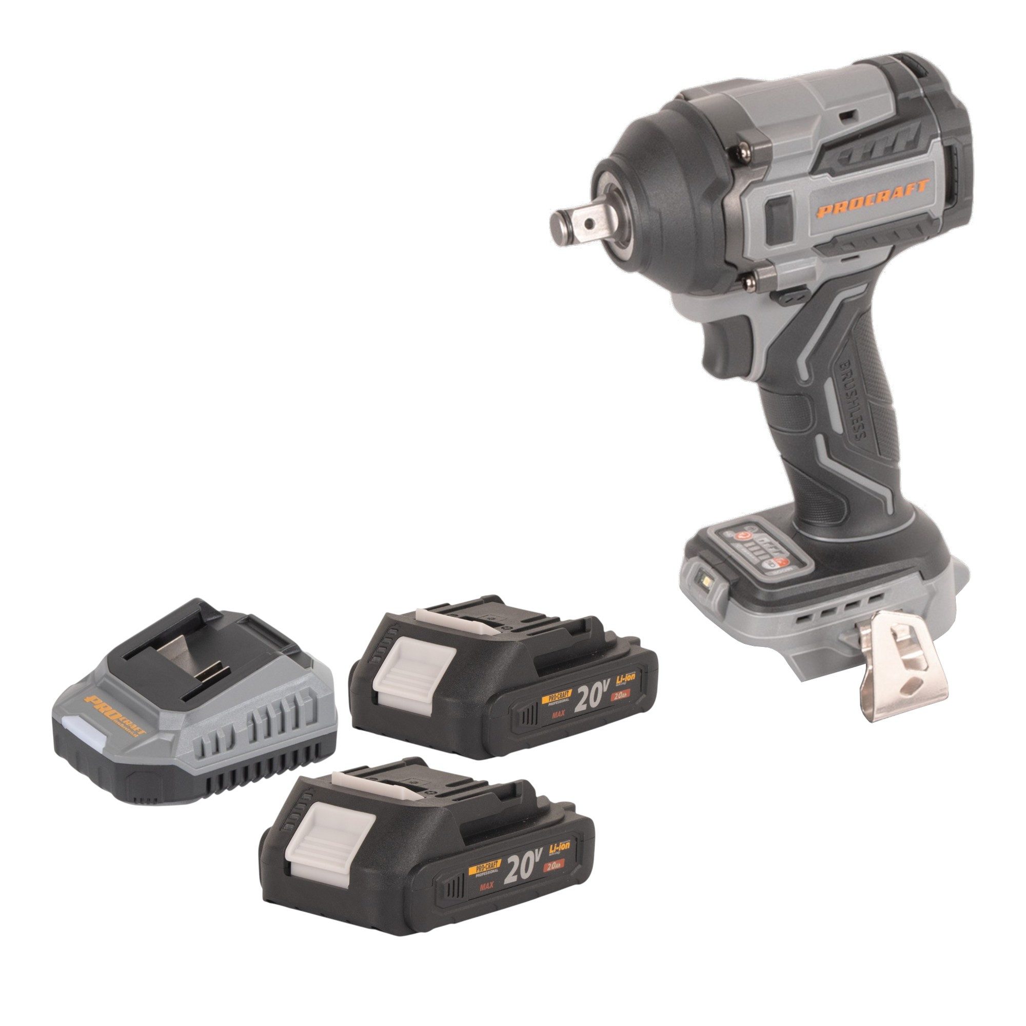 PROCRAFT industrial Akku-Schlagschrauber IW550Abb 20 V 550 Nm 1/2" + 2x Akku 2,0 Ah + Ladegerät