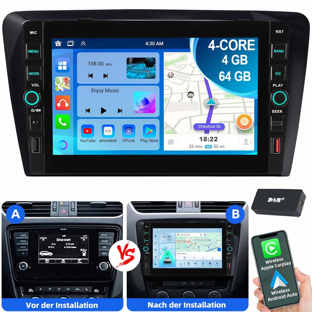 ESSGOO Für Skoda Octavia III 2014-2018 Carplay Android 15 Autoradio Autoradio (RDS, Digitalradio (DAB), FM, AM)