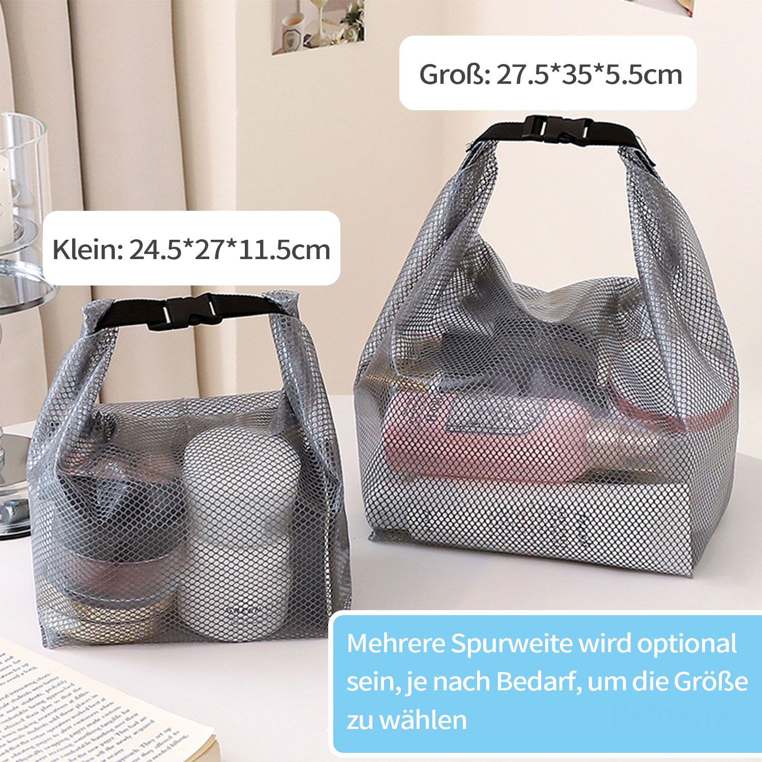 Refttenw Strandtasche Wasserdichte Tragetasche Duschtasche mit Steckverschluss, 24.5 x 27 x 11.5cm