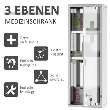 Kleankin Medizinschrank (Set, 1-St., Erste-Hilfe-Schrank) Silber 20 x 12 x 58 cm