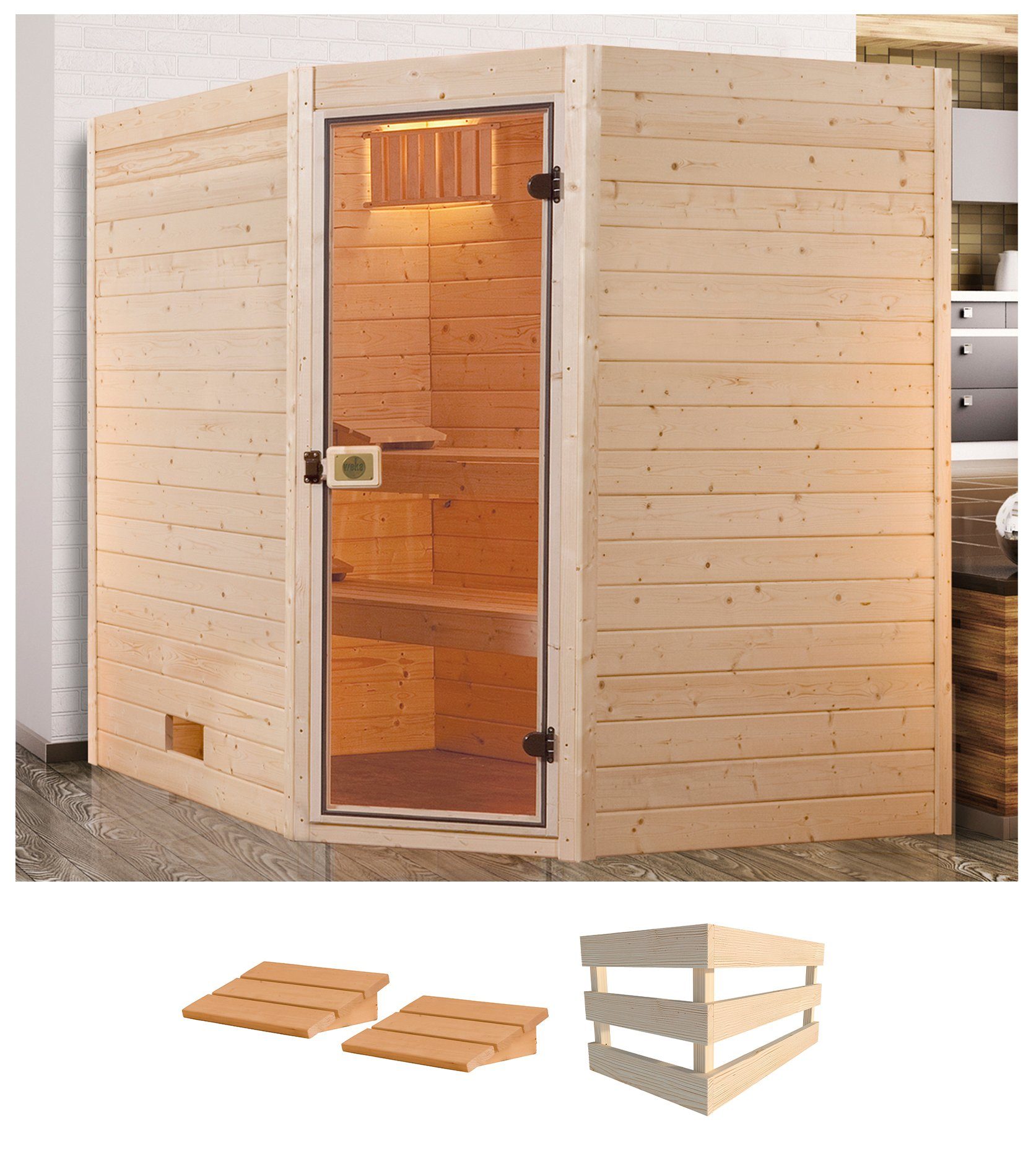 weka Sauna Valida Eck 3, BxTxH: 239 x 189 x 203,5 cm, 38 mm, ohne Ofen