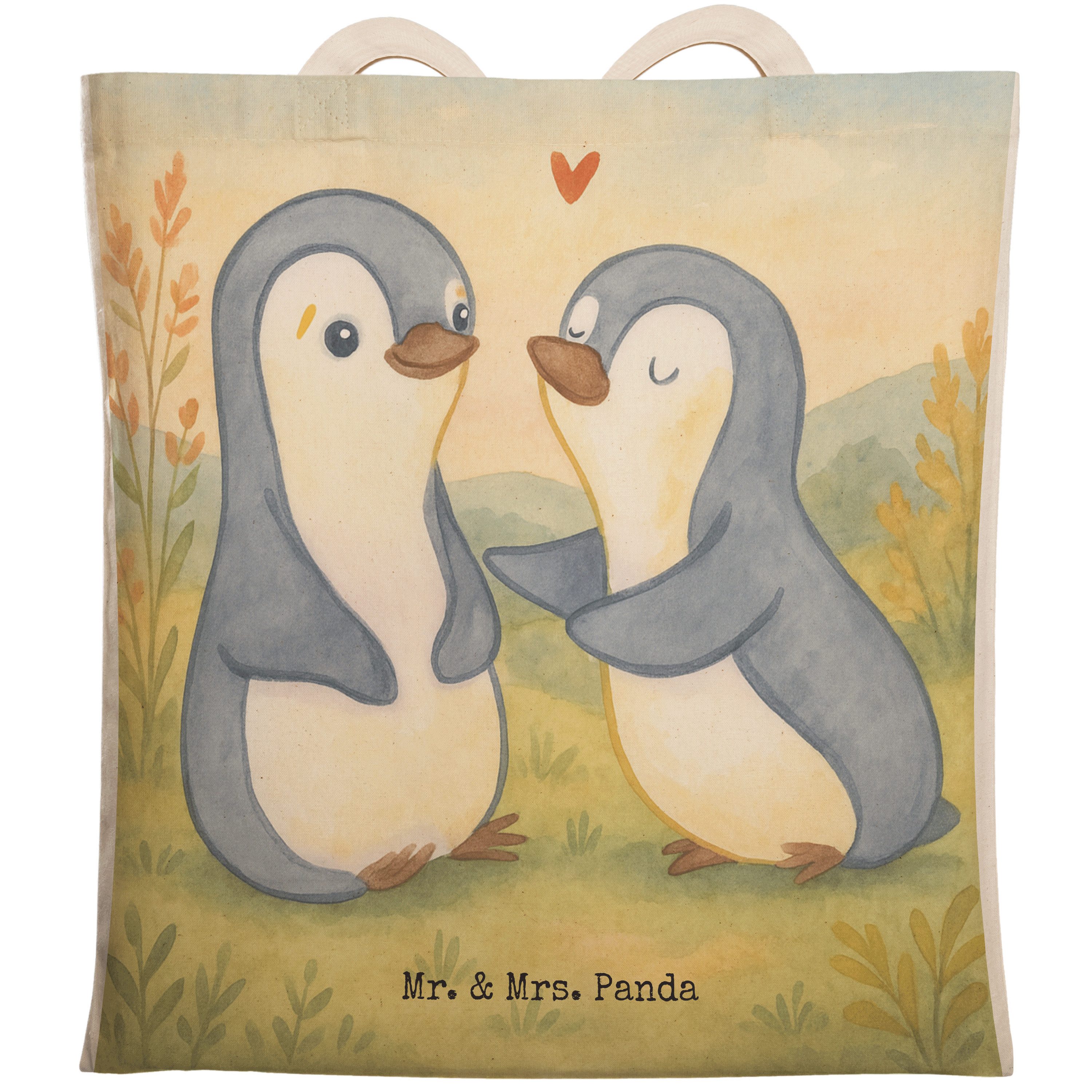 Tragetasche Pinguine trösten Design, Einkaufstasche, Weiß, Geschenk für Freundin