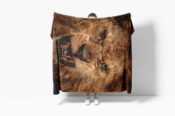 Sinus Art Handtücher Handtuch Strandhandtuch Saunatuch Kuscheldecke mit Tiermotiv Löwe Zähne bedrohl, Baumwolle-Polyester-Mix (1-St), Handtuch