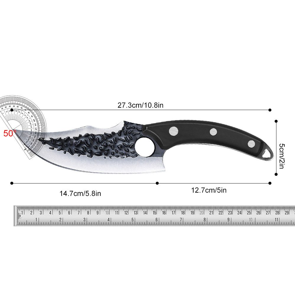 MDHAND Ausbeinmesser Schlachtmesser – Handgeschmiedetes Küchenmesser inkl. Lederscheide, Full-Tang-Konstruktion aus einem Stück, Ideal für Outdoor, BBQ