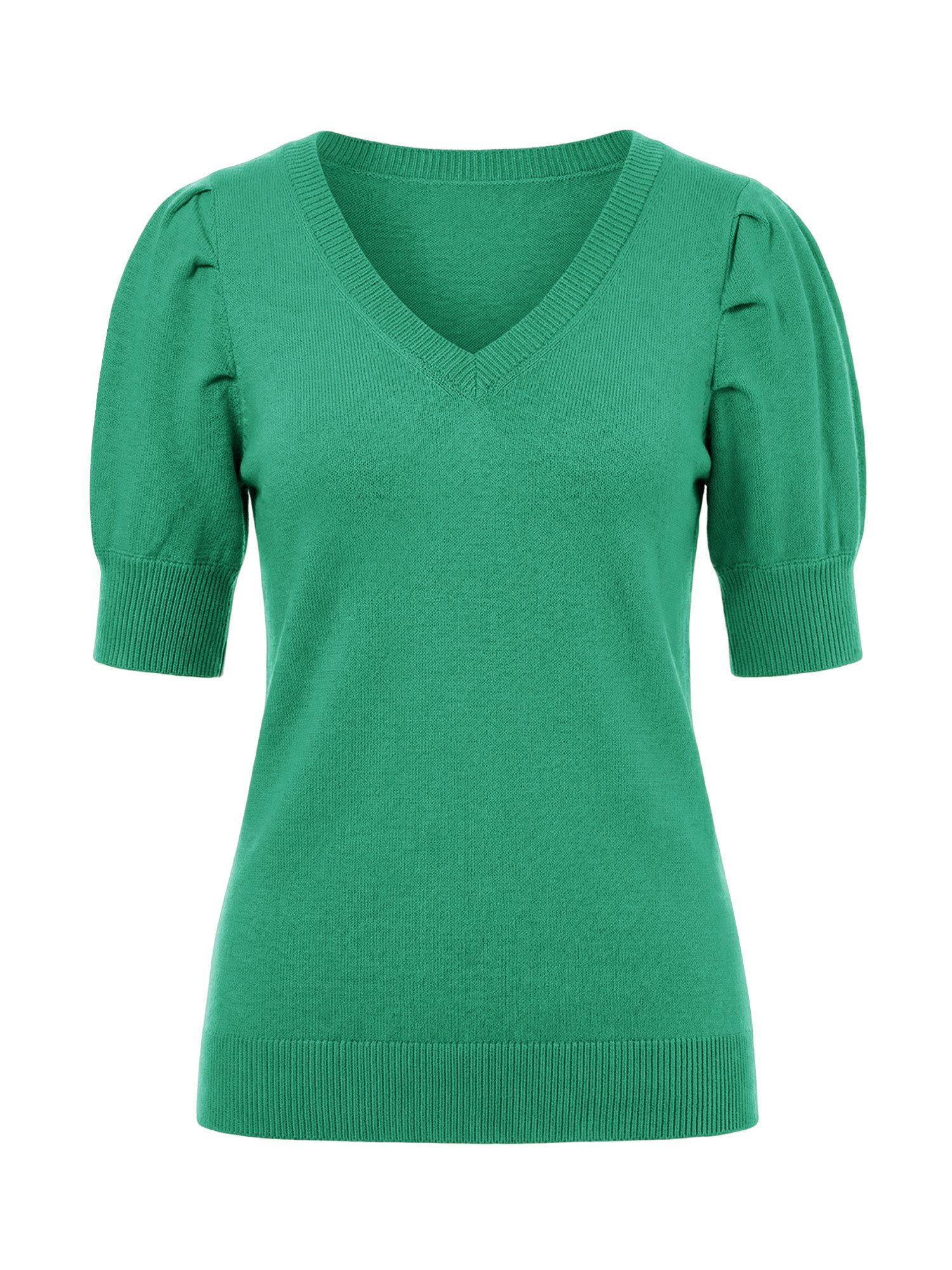 Imily Bela Stricktop Damen Halbarm Puffärmel V-Ausschnitt Top Stricken Sommer Casual (Packung, 1-tlg., 1per-Pack) gehäkelt in Unifarbe – Bild 5 von 5