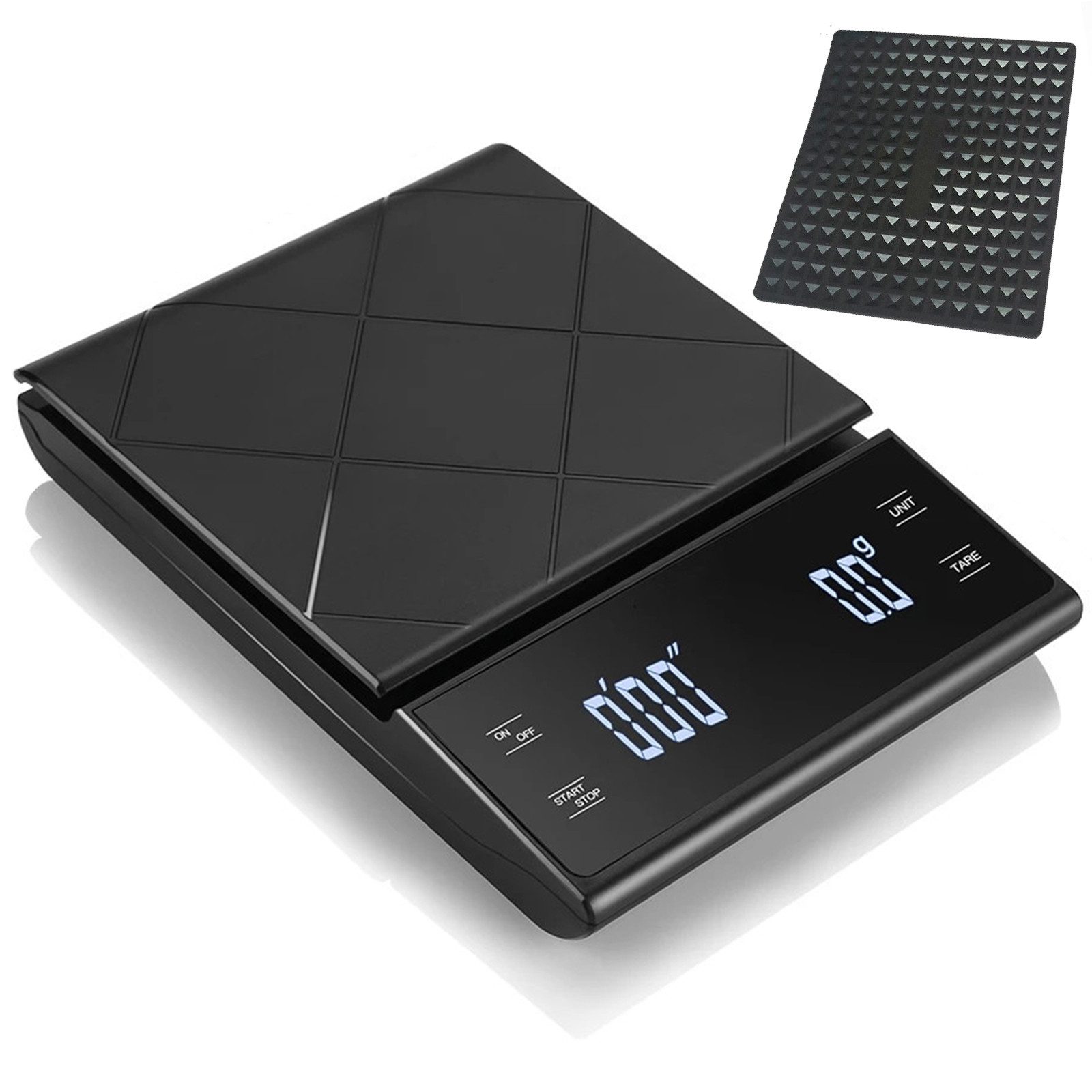 BlingBin Küchenwaage USB Wiederaufladbare Digital Kaffeewaage mit Timer Feinwaage 3kg/0,1g, (1er Set, 1-tlg., 1tlg), Elektronisches Waage mit LCD-Display Lebensmittelwaage Espresso Waage